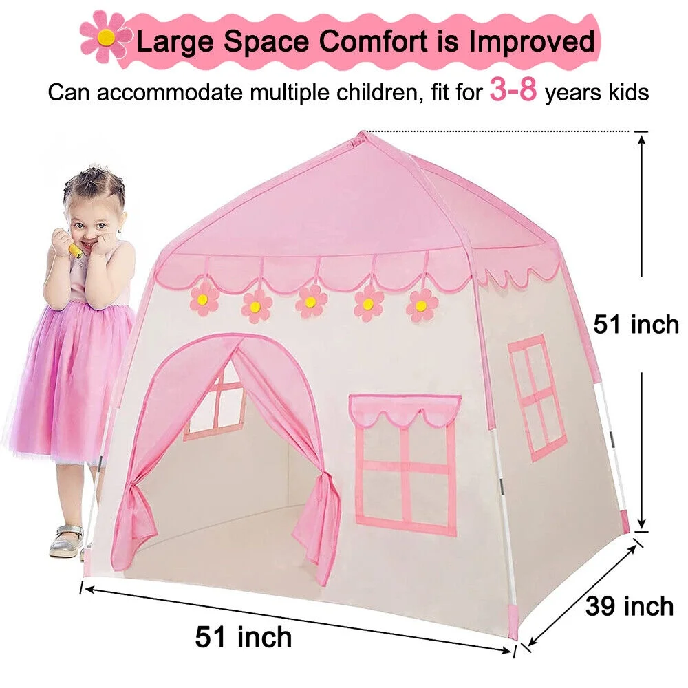 IC ICLOVER Kids Princess Castle Play Tent for Girls Toys, Indoor & Outdoor Playhouse Tent Game House, 3+ Year Old Kids Birthday Gift, Pink