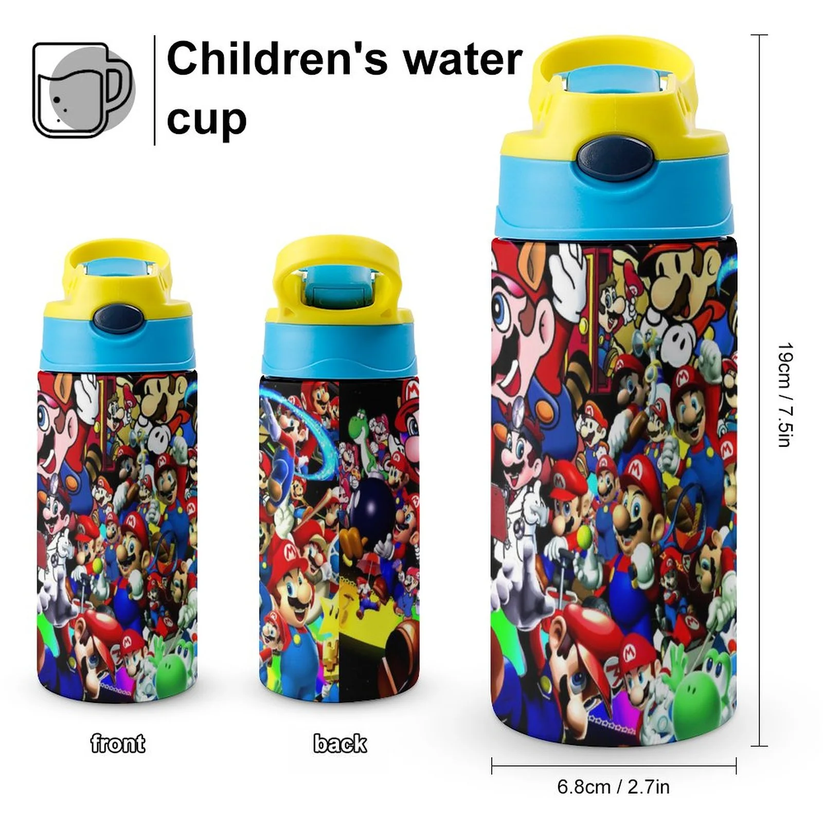 Mario Luigi Kid's Insulated Water Bottle With Straw Vacuum Stainless Steel Cup Leak-Proof Children Toddler Thermoses