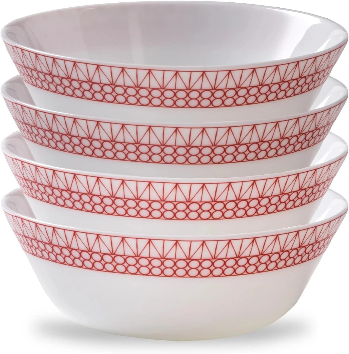 Corelle Graphic Stitch 4-Piece Set of 18 oz Soup/Cereal Bowls, Service for 4, Red and White Bowls