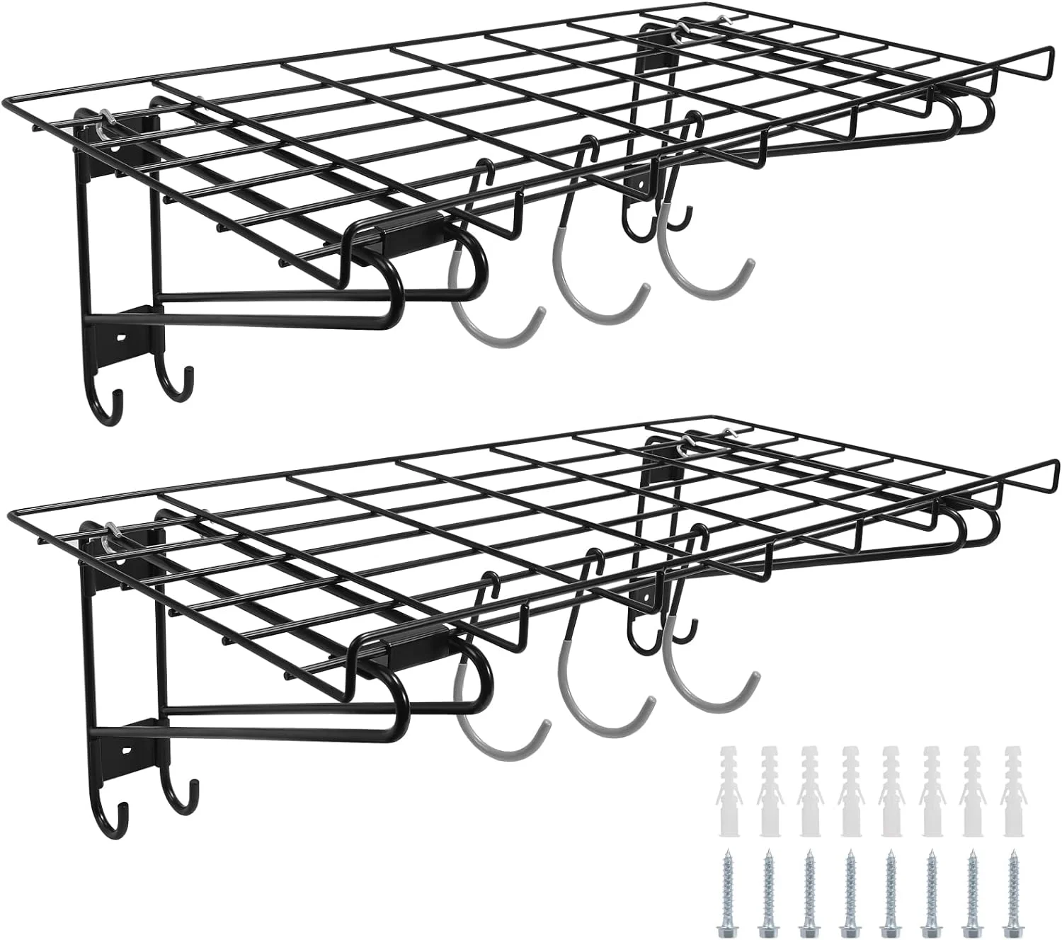 Garage Wall Shelving,2-Pack 1.5x3 ft,Includes 6 Bike Hooks,Garage Wall-Mounted Shelving,Garage Wall Shelving Heavy Duty,300 lbs Weight Capacity (Black)