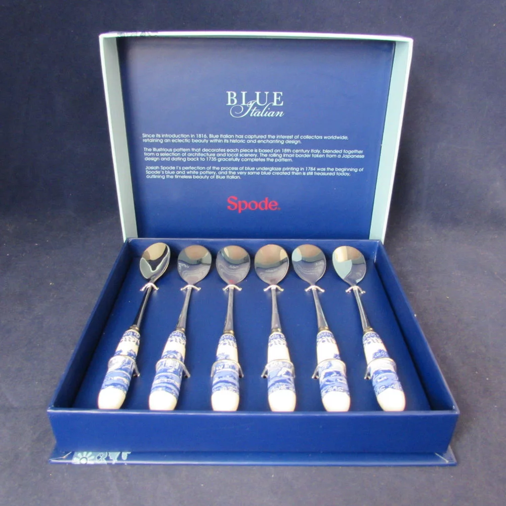 Spode Blue Italian Collection 6 in Teaspoons, Set of 6, Made of Stainless Steel