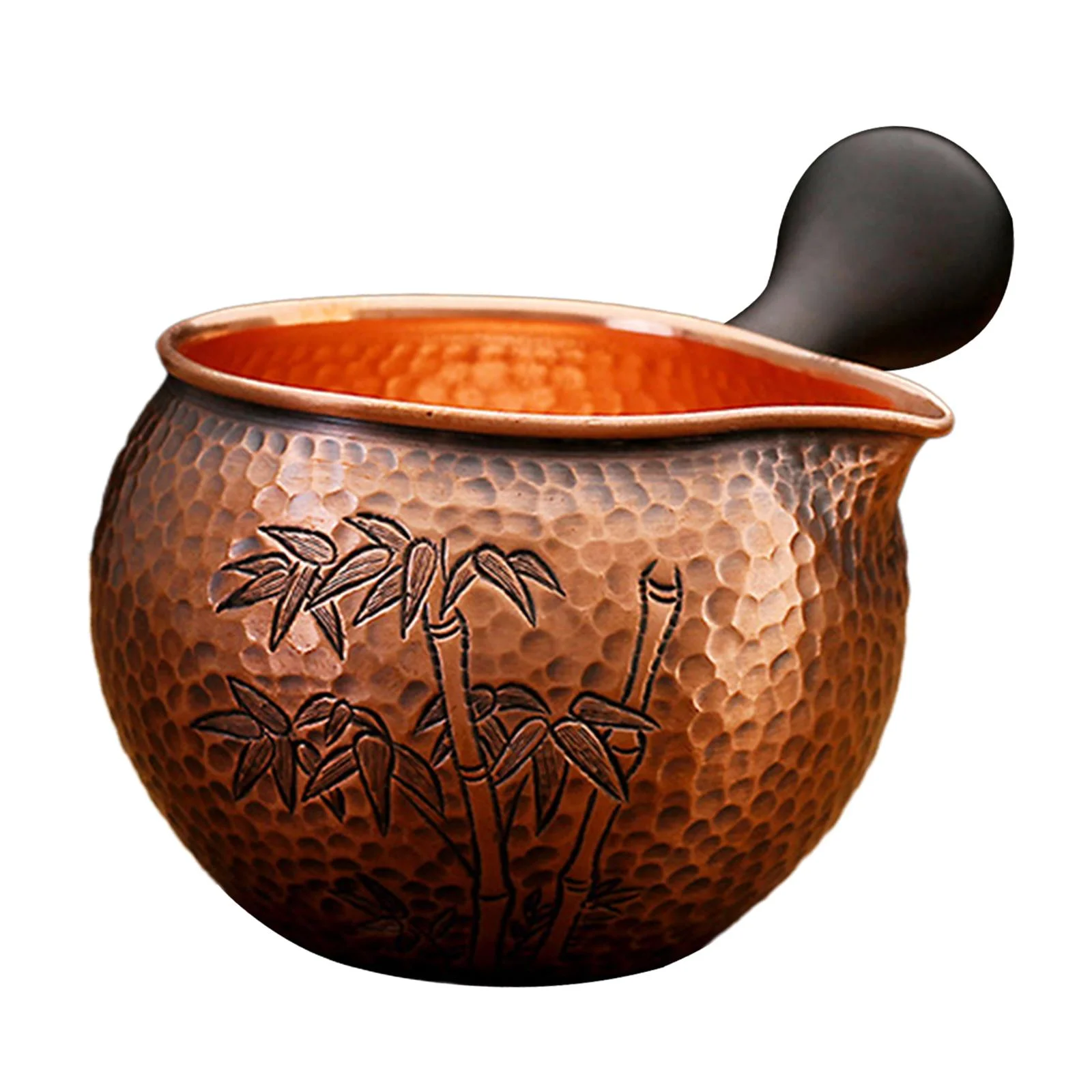 kowaku Copper Creamer Pitcher Milk Pitcher Milk Jug Mini Carafe Coffee Mug and Pouring Spout Multipurpose Latte Espresso Milk Pourer Bamboo