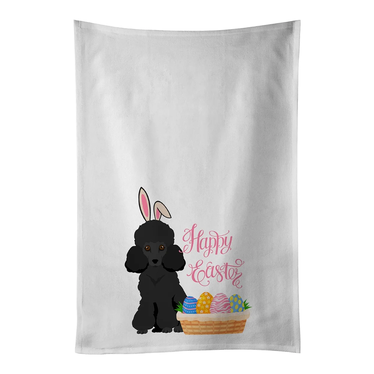 Toy Black Poodle Easter White Kitchen Towel Set of 2 Dish Towels 19 in x 28 in