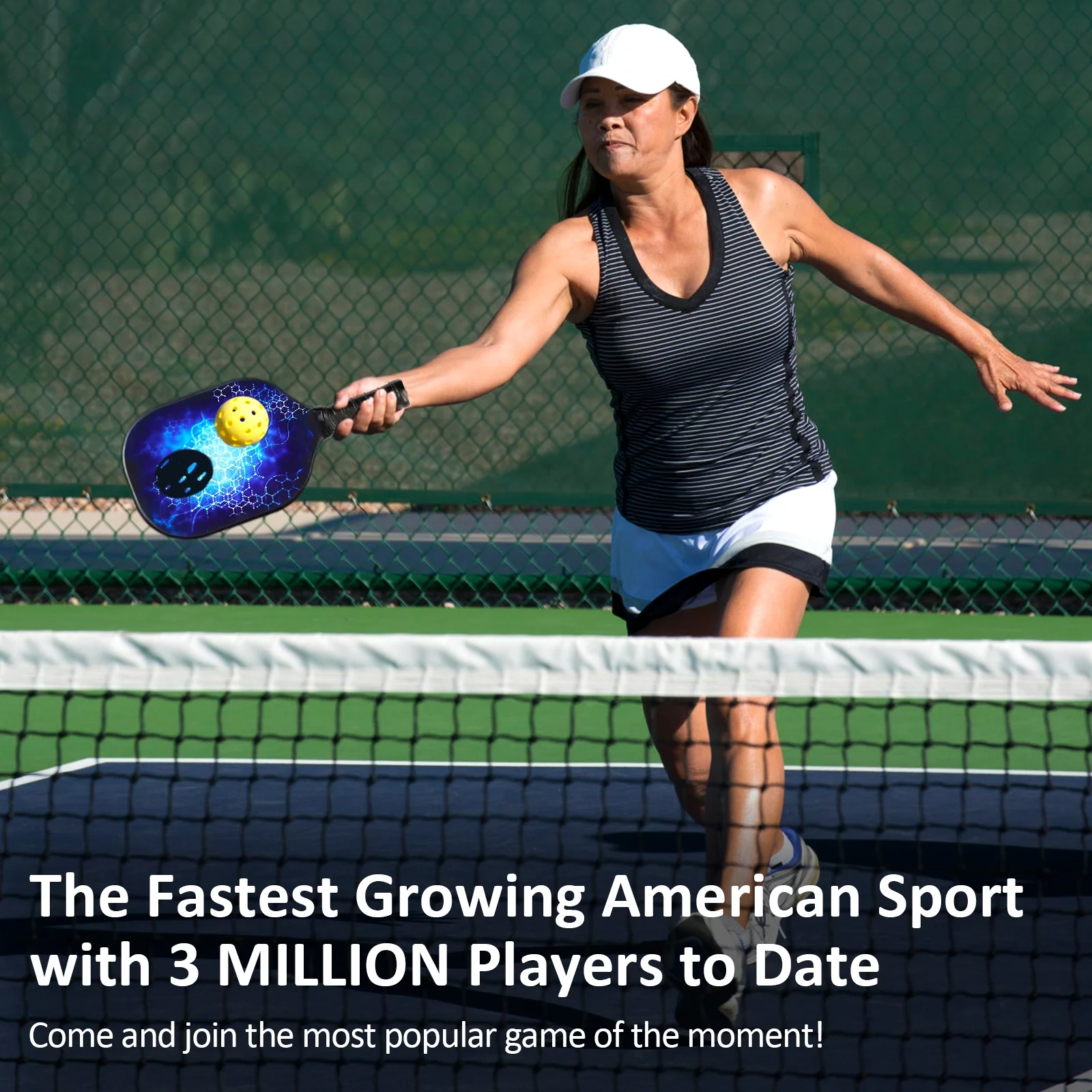 EYCI Pickleball Paddle Set - 2 Fiberglass Surface Rackets, 4 Pickleballs for Indoor and Outdoor Blue