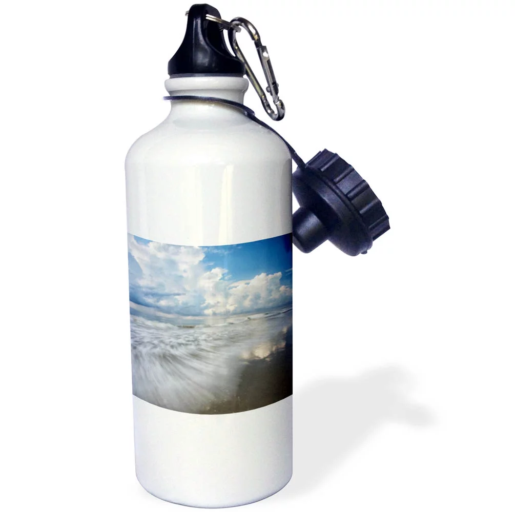 3dRose Georgia, Tybee Island. Clouds and waves in morning light at the beach. - Straw Water Bottle, 21-ounce