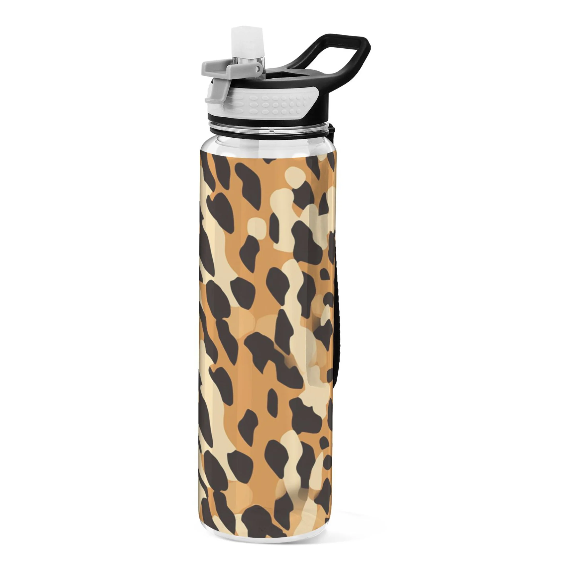 Leopard 32oz Sports Water Bottles Leakproof Tritan Bottle with Straw BPA Free Clear Bottle for Fitness Gym Outdoor Cycling