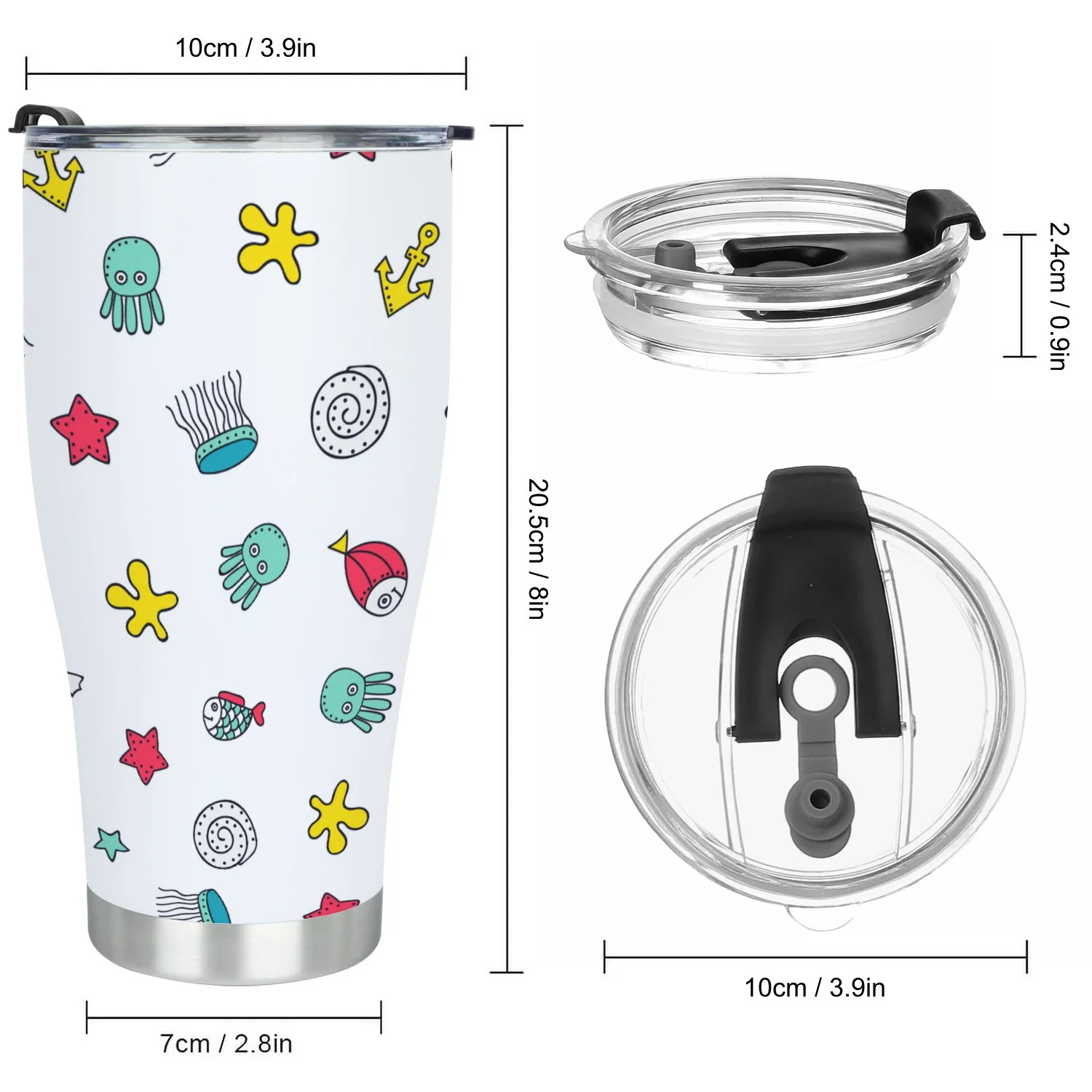 Hidove Stainless Steel Tumbler, Cute Sea Elements 30oz Leak Proof & Stainless Steel Bottle for Hot & Cold Drinks - Coffee Travel Mug, Water Metal Canteen, Thermal Cup