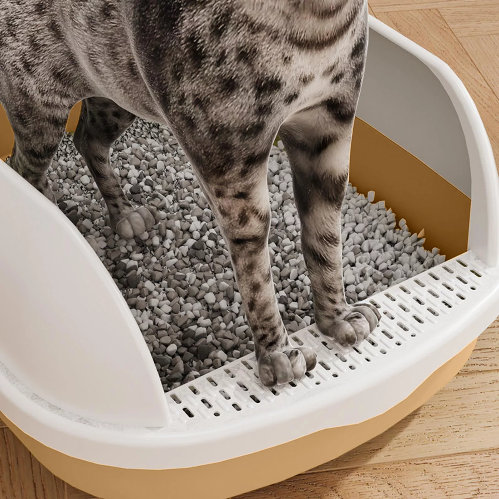 Cat Sandbox Pan Durable Anti Splashing with Sifting Litter Pedal Semi Pink S