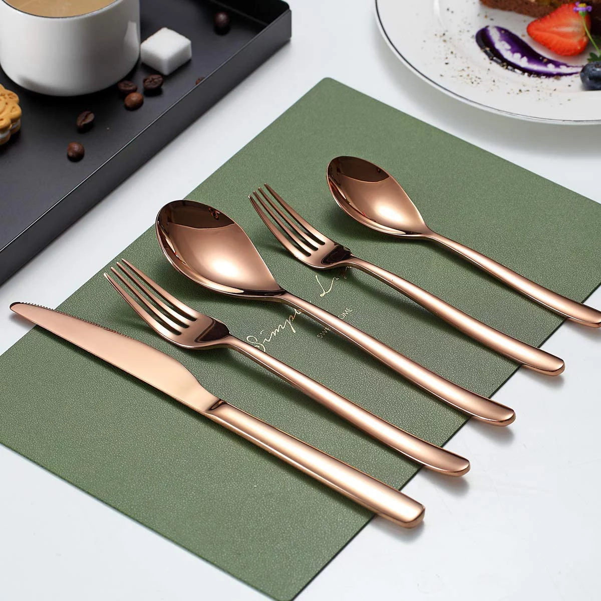Just Houseware Rose Gold Silverware Set 20 Pieces, Stainless Steel Flatware Set, Titanium Plating Cutlery Set, Knives Forks Spoons Service for 4