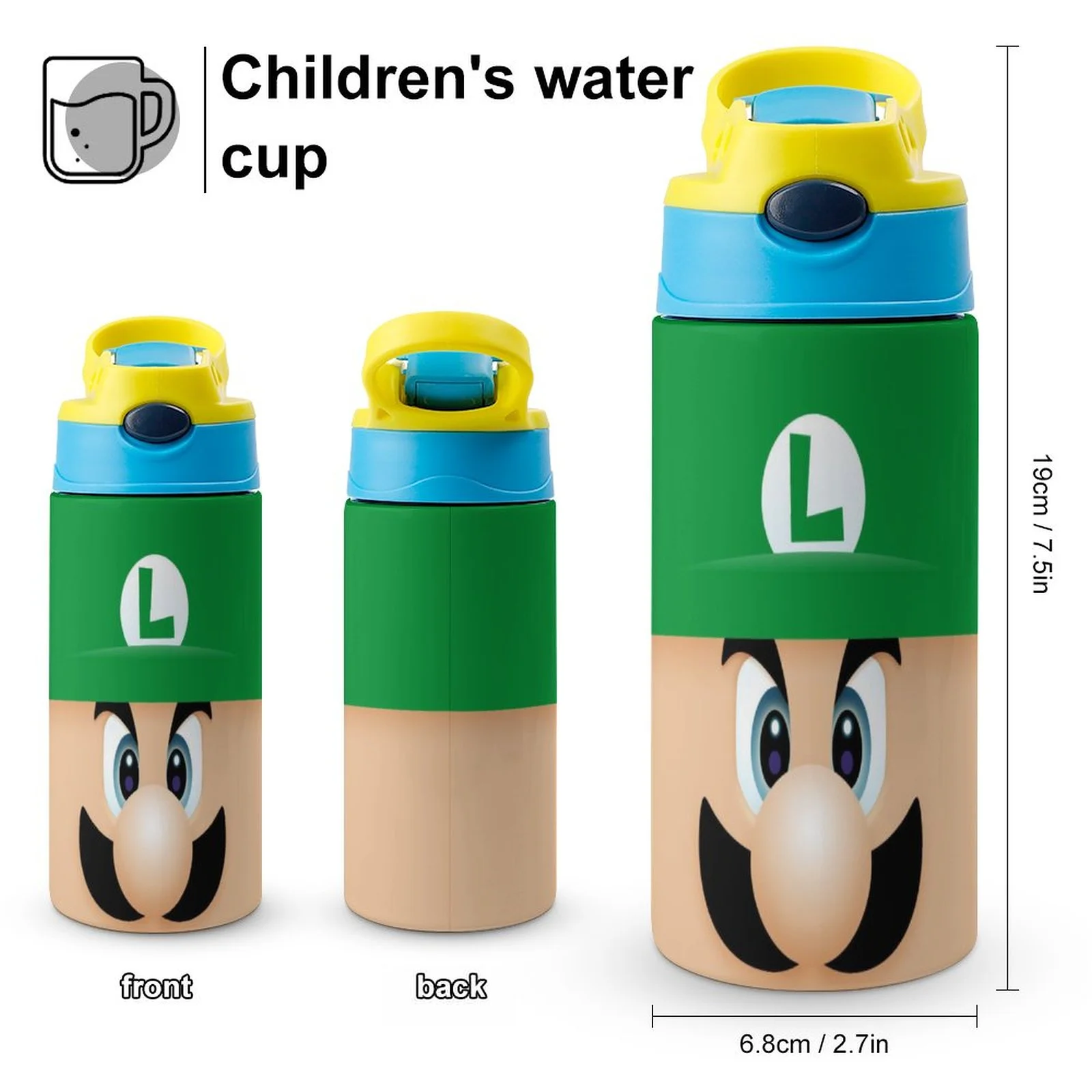 Face Luigi's Mansion Kid's Insulated Water Bottle With Straw Vacuum Stainless Steel Cup Leak-Proof Children Toddler Thermoses