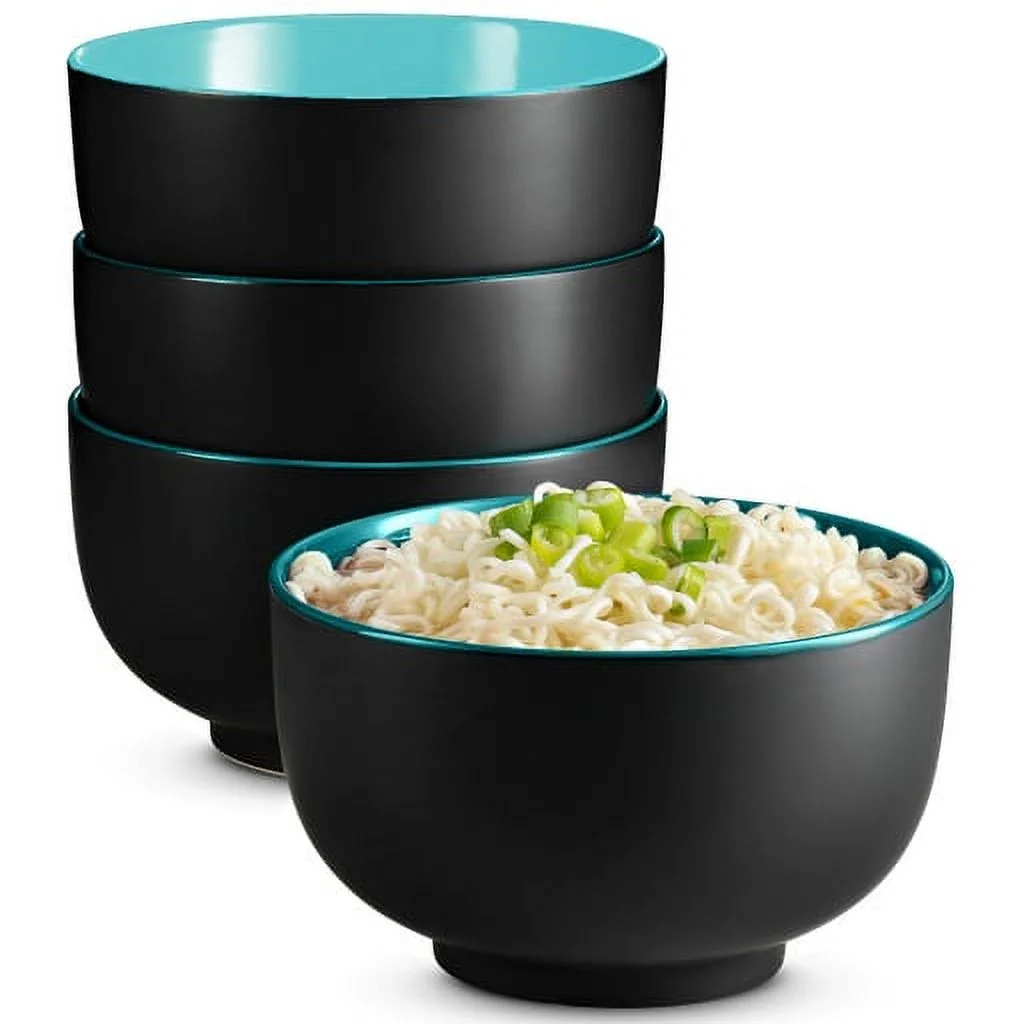 Kook Ceramic Japanese Noodle 34 Oz, Set of 4, Turquoise Inside