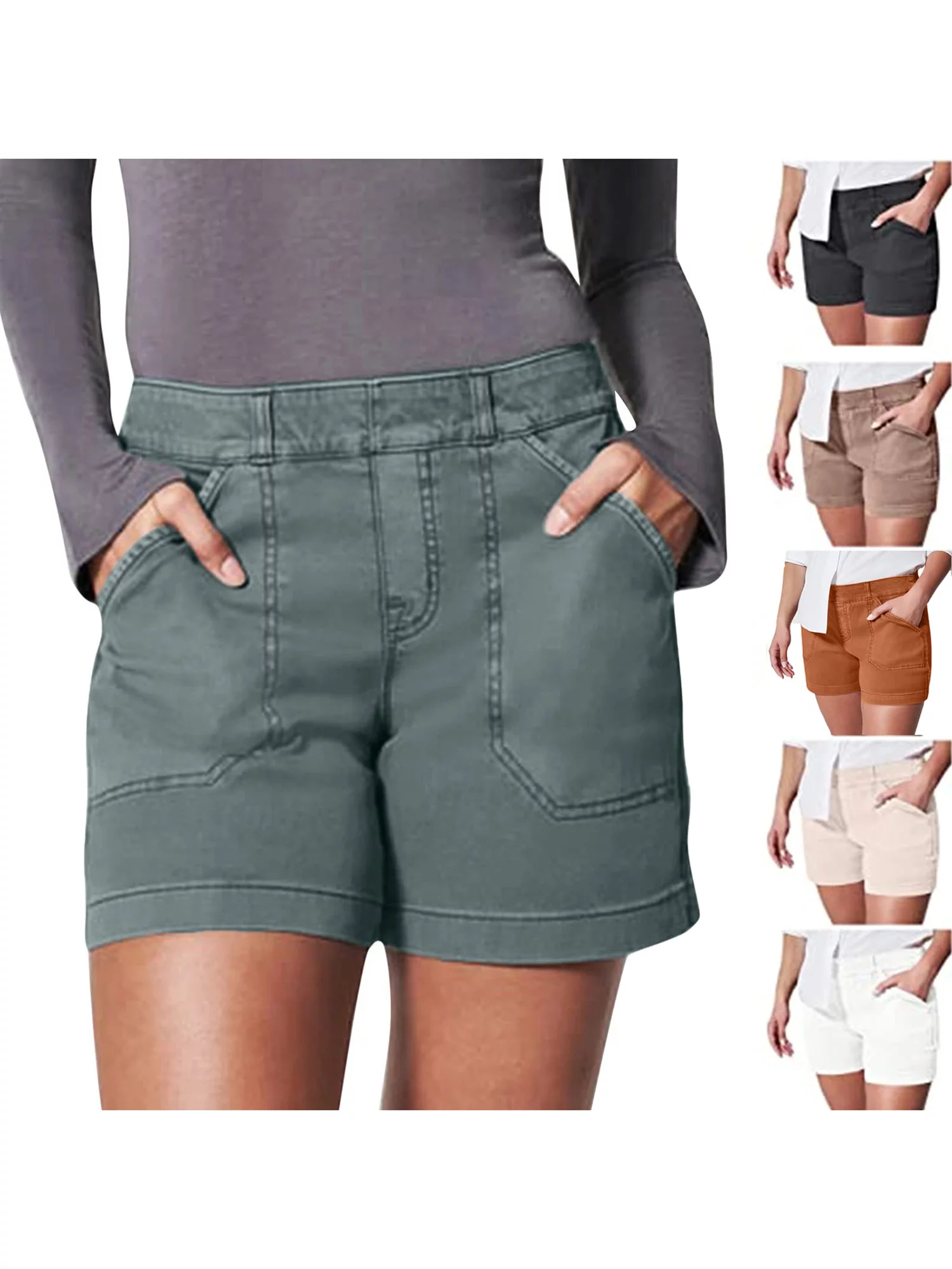 Women's Stretch Twill Shorts Regular Fit Hiking Shorts with Pockets Summer Casual Athletic Shorts Chino Bermuda Short