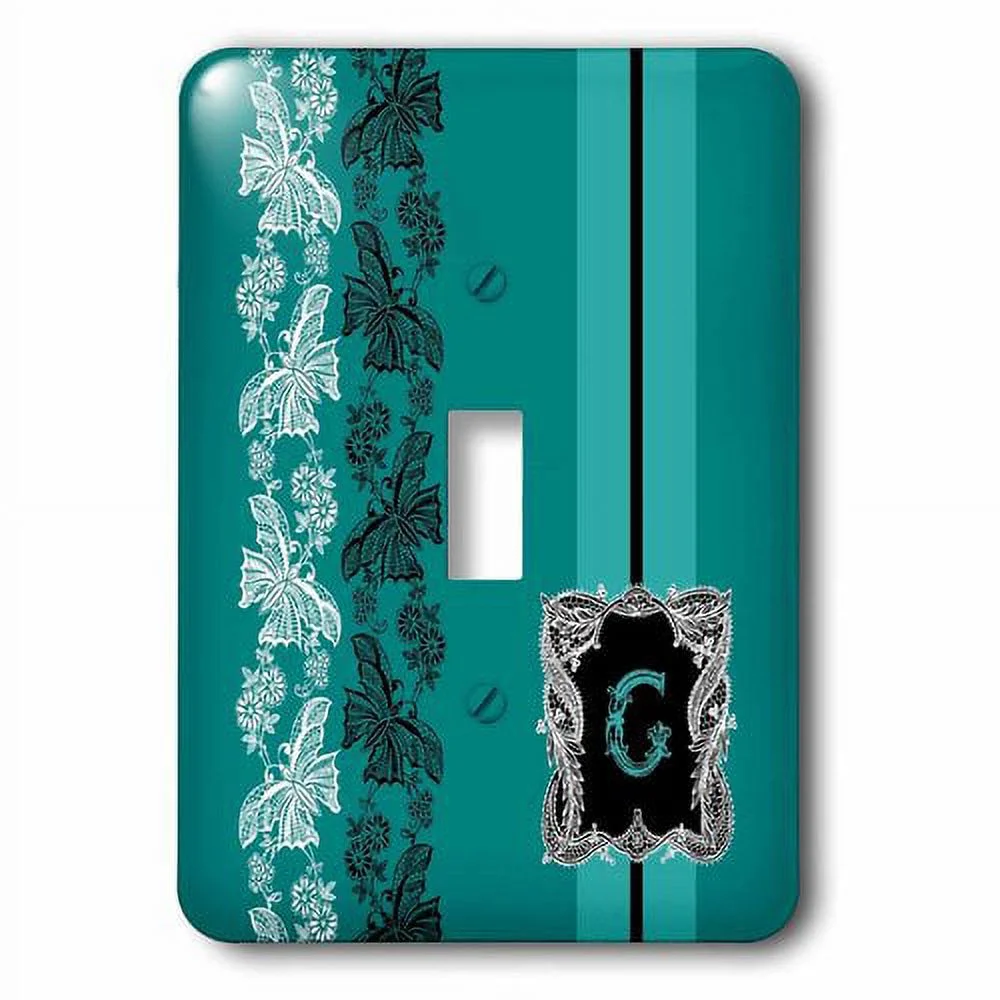 3dRose Monogram Initial M in Teal White and Black Lace - Single Toggle Switch