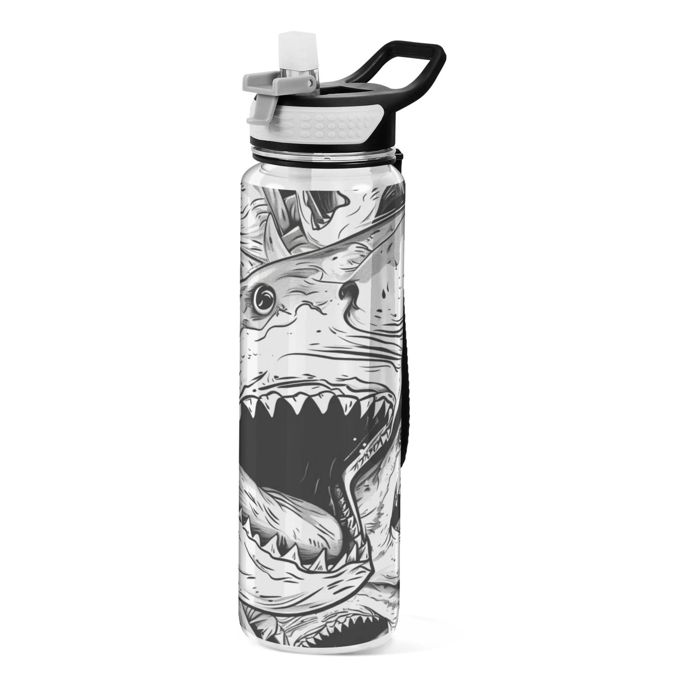 Big Shark 32oz Sports Water Bottles Leakproof Tritan Bottle with Straw BPA Free Clear Bottle for Fitness Gym Outdoor Cycling