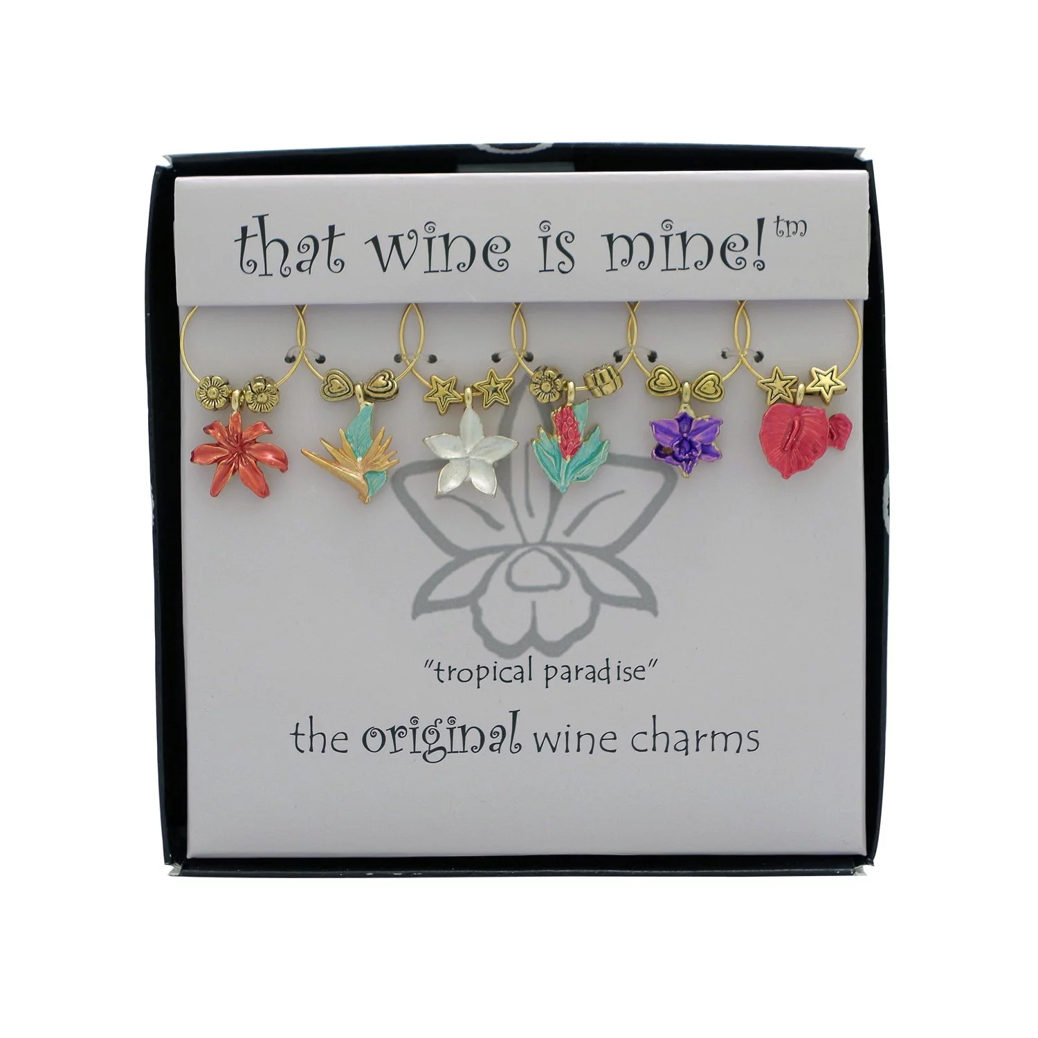 Wine Things 6-Piece Wine Charms/Wine Glass Tags/Drink Markers for Stem Glasses, Wine Tasting Party (Tropical Paradise)