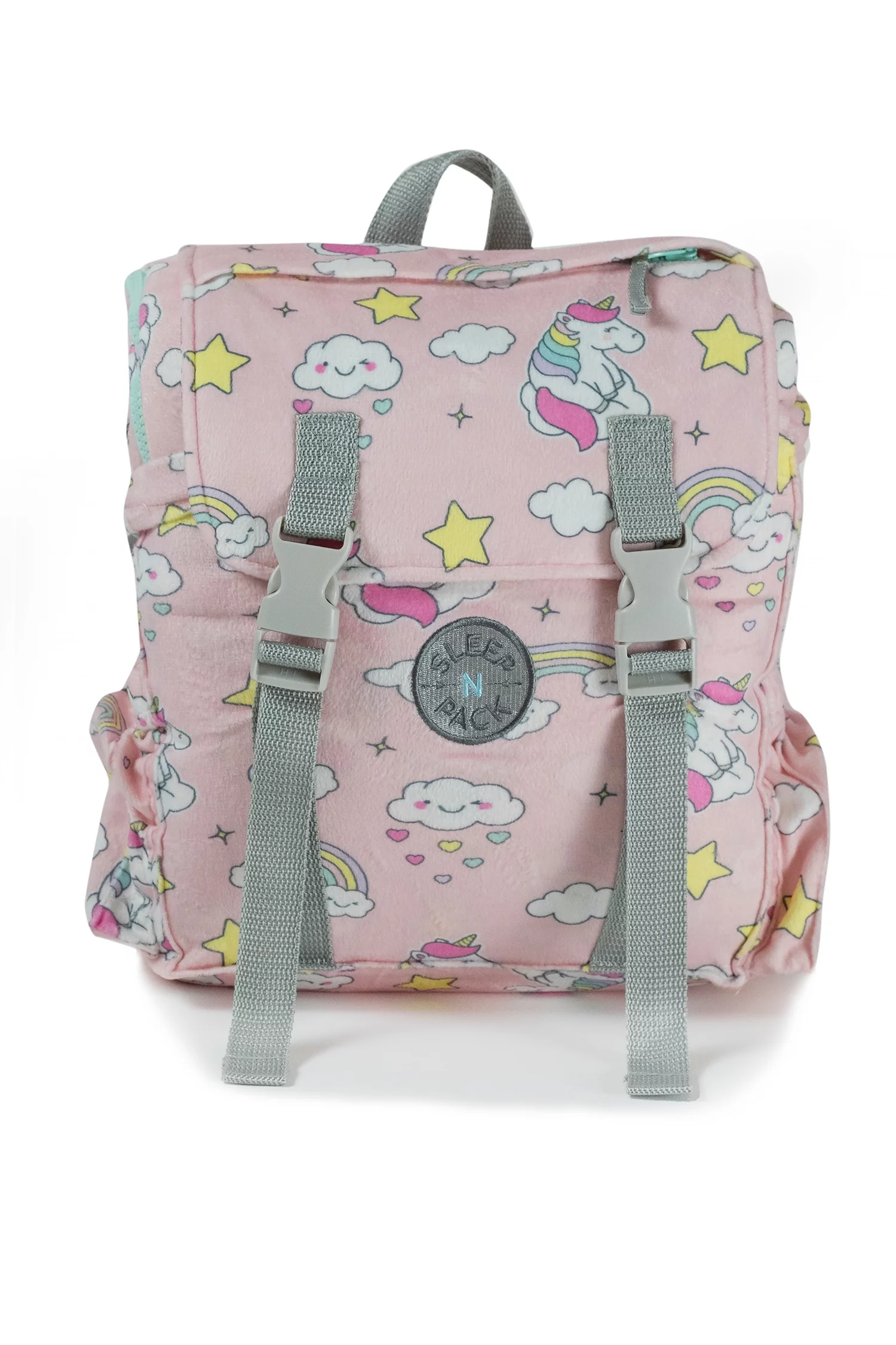 Mimish Sleep-N-Pack, 50 F Packable Kid's Sleeping Bag & Backpack, Unicorn Doodle Print