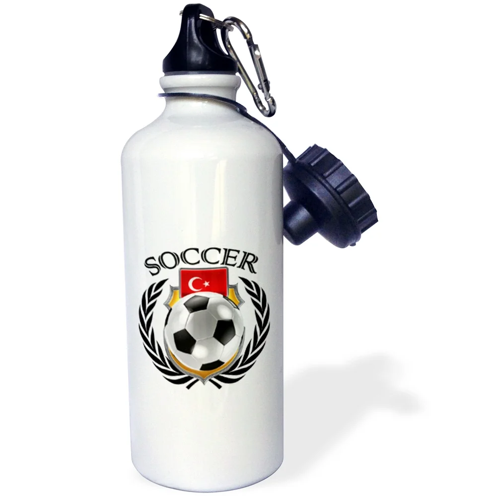 3dRose Turkey Soccer Ball with Fan Crest - Straw Water Bottle, 21-ounce