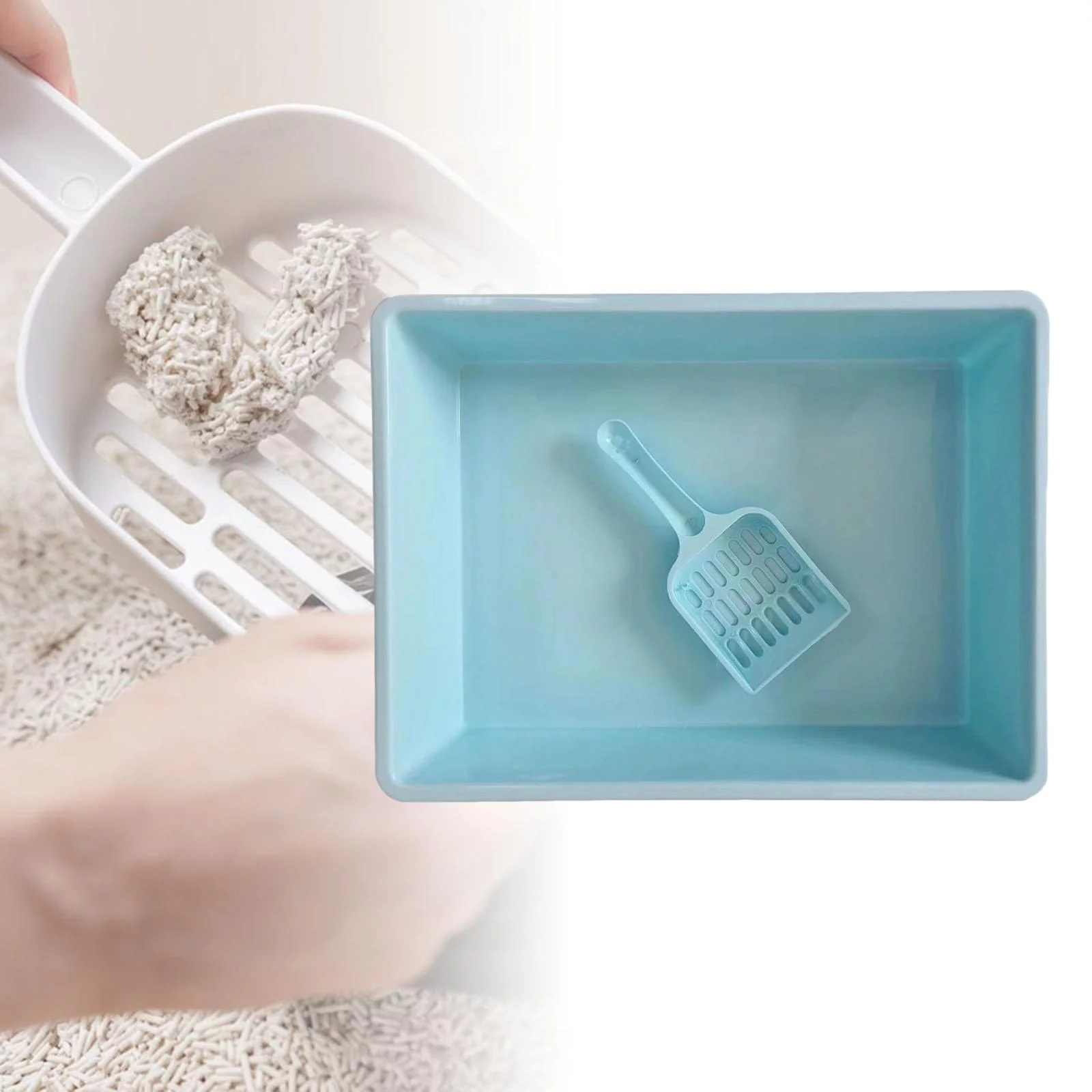 Cat Pet Litter Tray Toilet Bedpan Container Deep Loo Litter Pan Blue