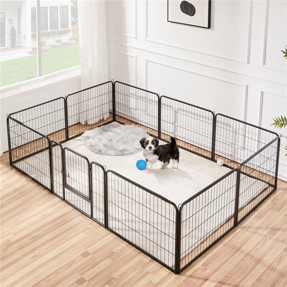 Yaheetech 16 Panels 24'' Dog Playpen Iron Pet Playpen Dog Cat Exercise Fence, Black