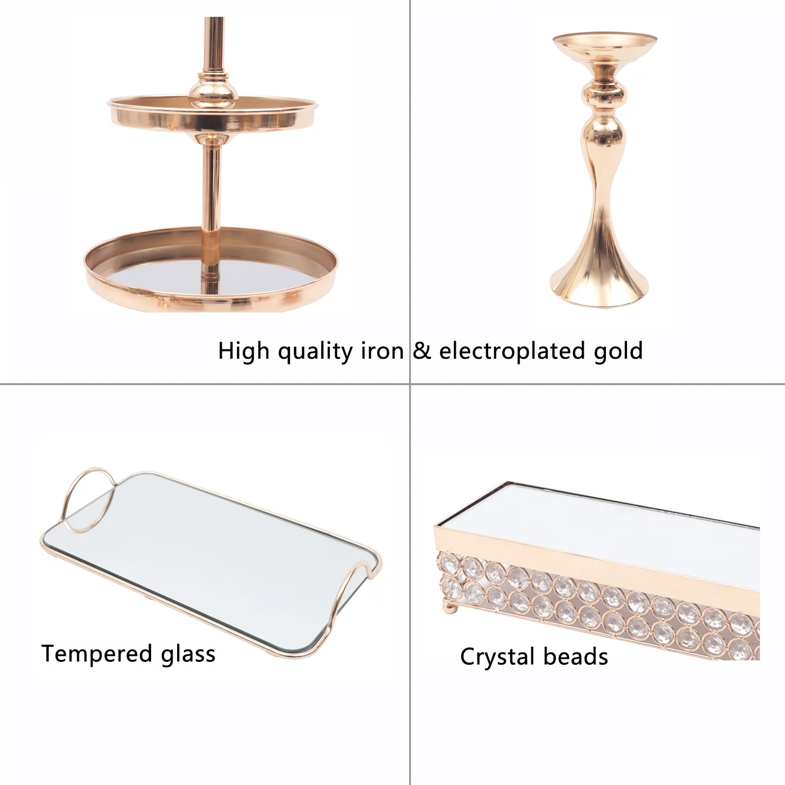 Loyalheartdy Gold Crystal Cake Stand Set of 10, Metal Cupcake Stand Party Dessert Display Holder Pastry Trays Fruit Plate
