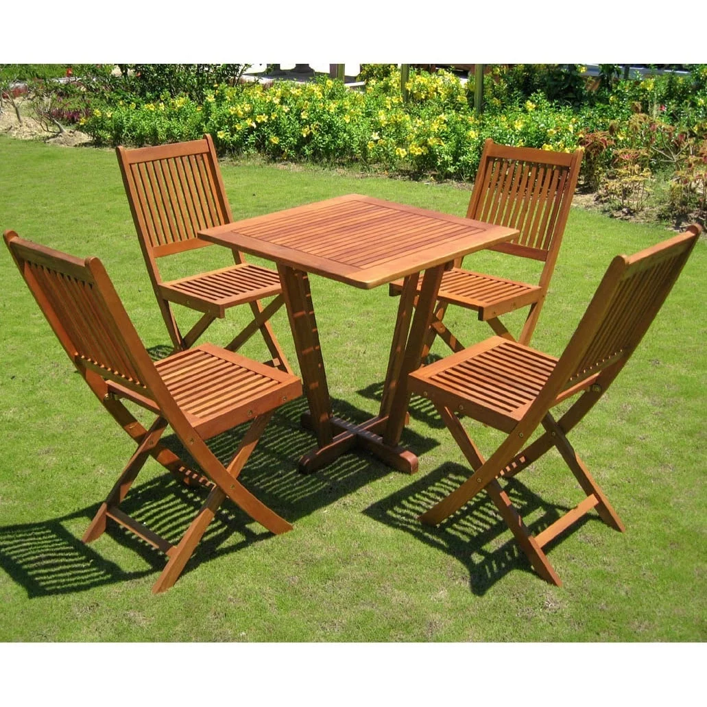 International Caravan ST-015-VN-0128-4CH Royal Tahiti Cadiz Patio Set, Stain - 5 Piece