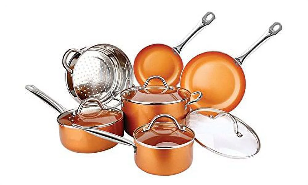 Copper Pan 10pc Used Induction Cookware Set Non-Stick, 21.5 x 11.5 x 11 inches