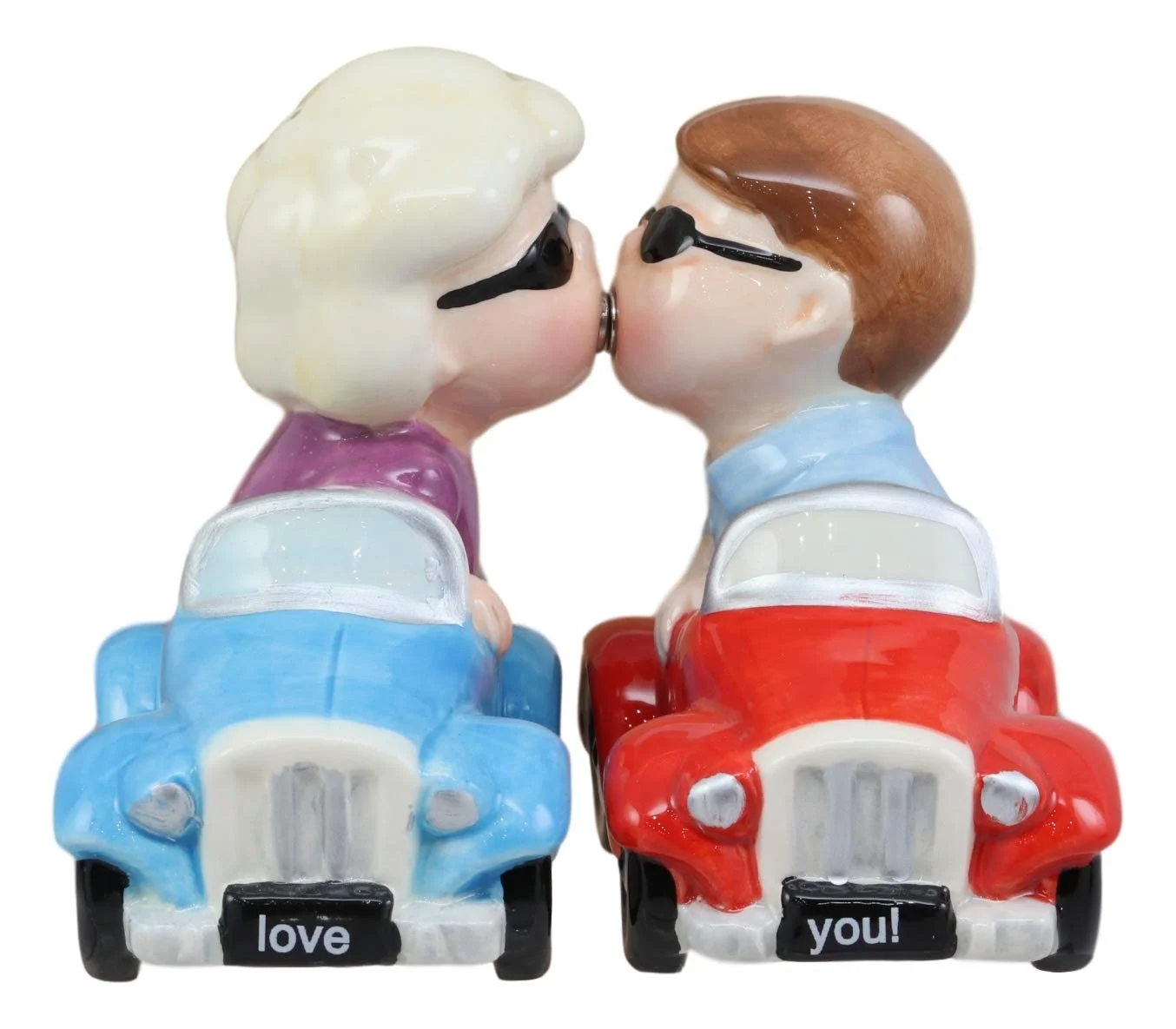 Ebros I Love You Valentines Couple Kissing In Cars Magnetic Salt And Pepper Shakers Set Ceramic Figurines Party Kitchen Tabletop Collectible Decor