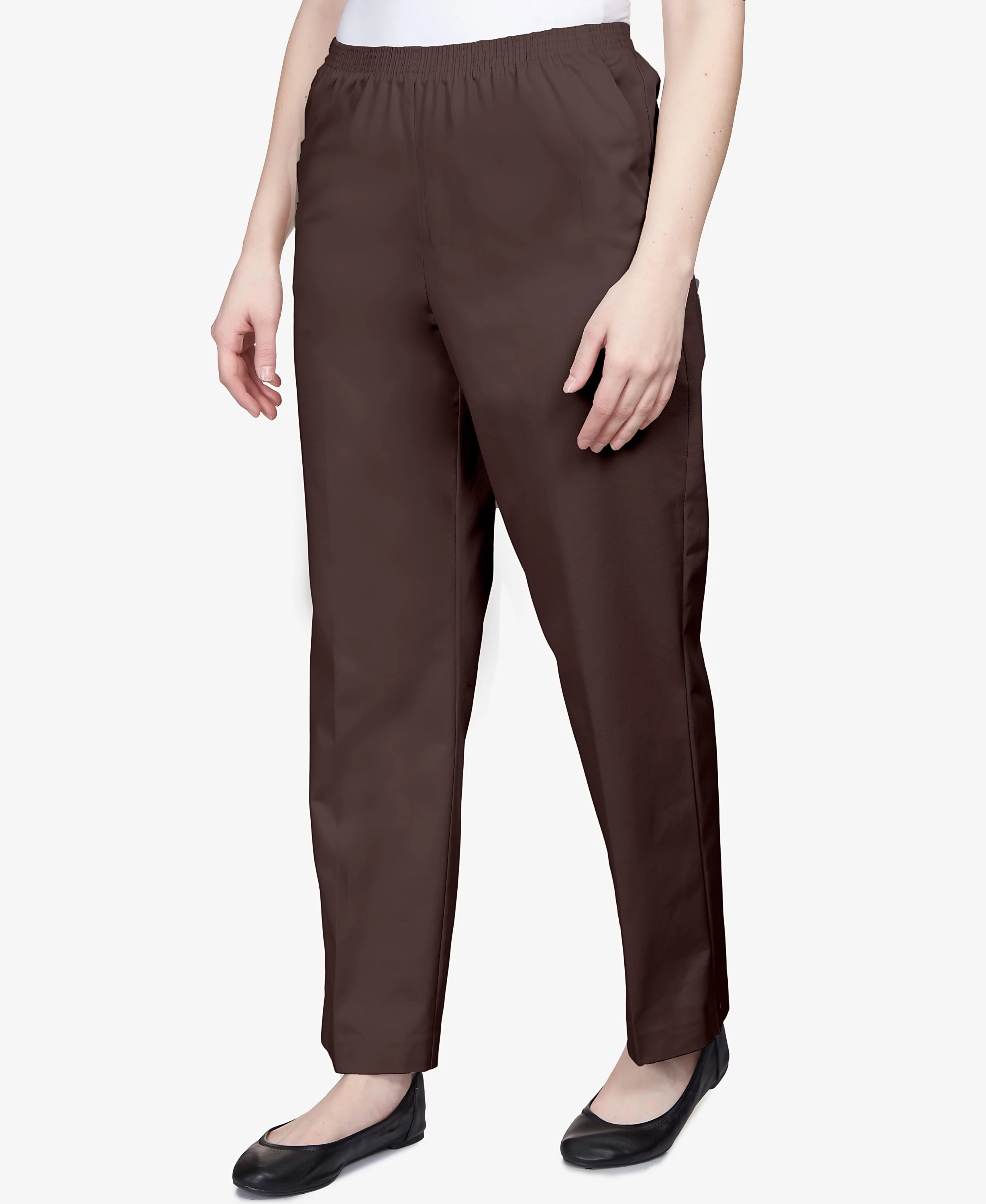 Alfred Dunner Womens  Soft Twill Mid-Rise Regular Fit Straight Leg Regular Length Casual Pant