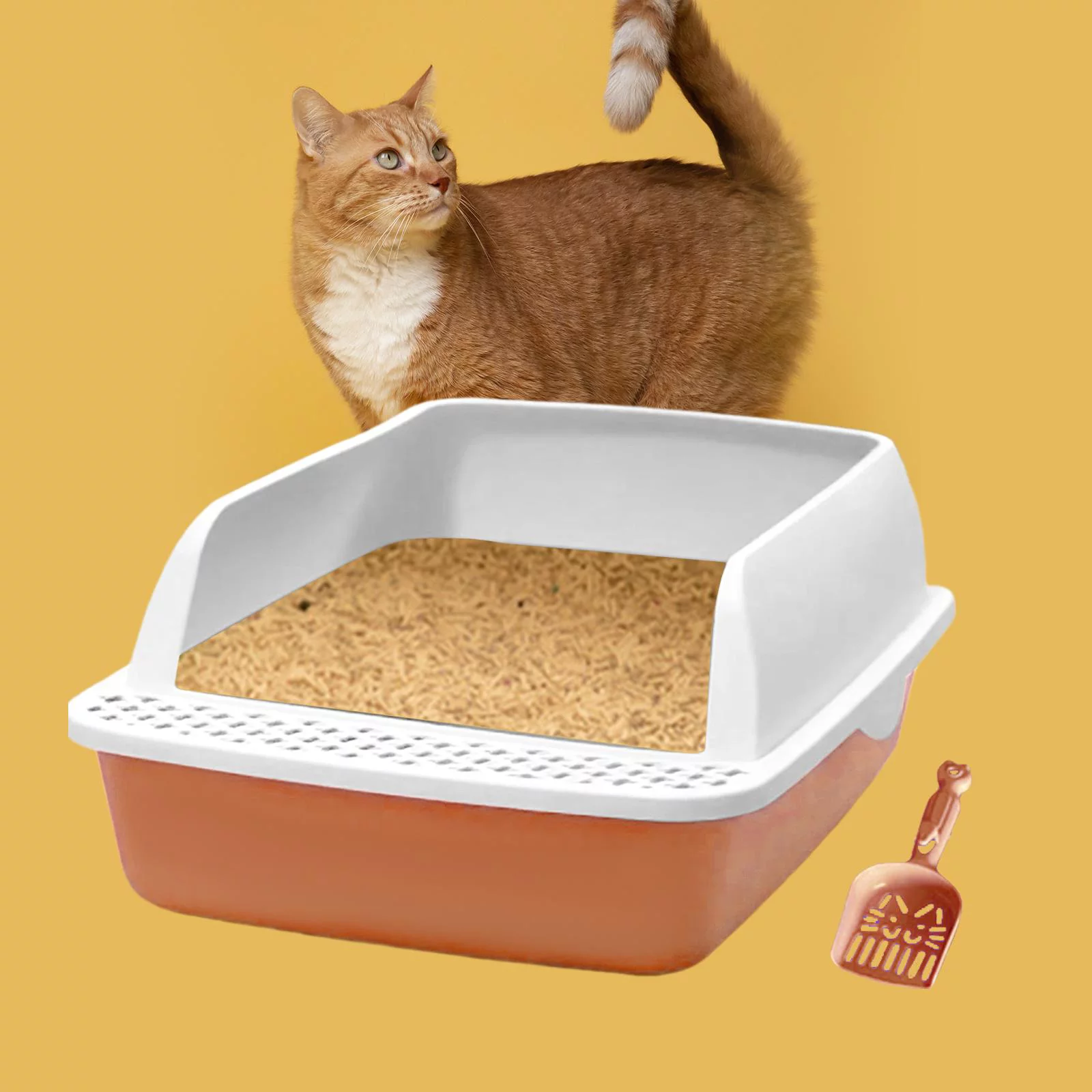 Cat with Litter Sifting Prevent Leakage High Sided Easy to Clean Heightening Splashing Removable Kitty Litter Tray Pink