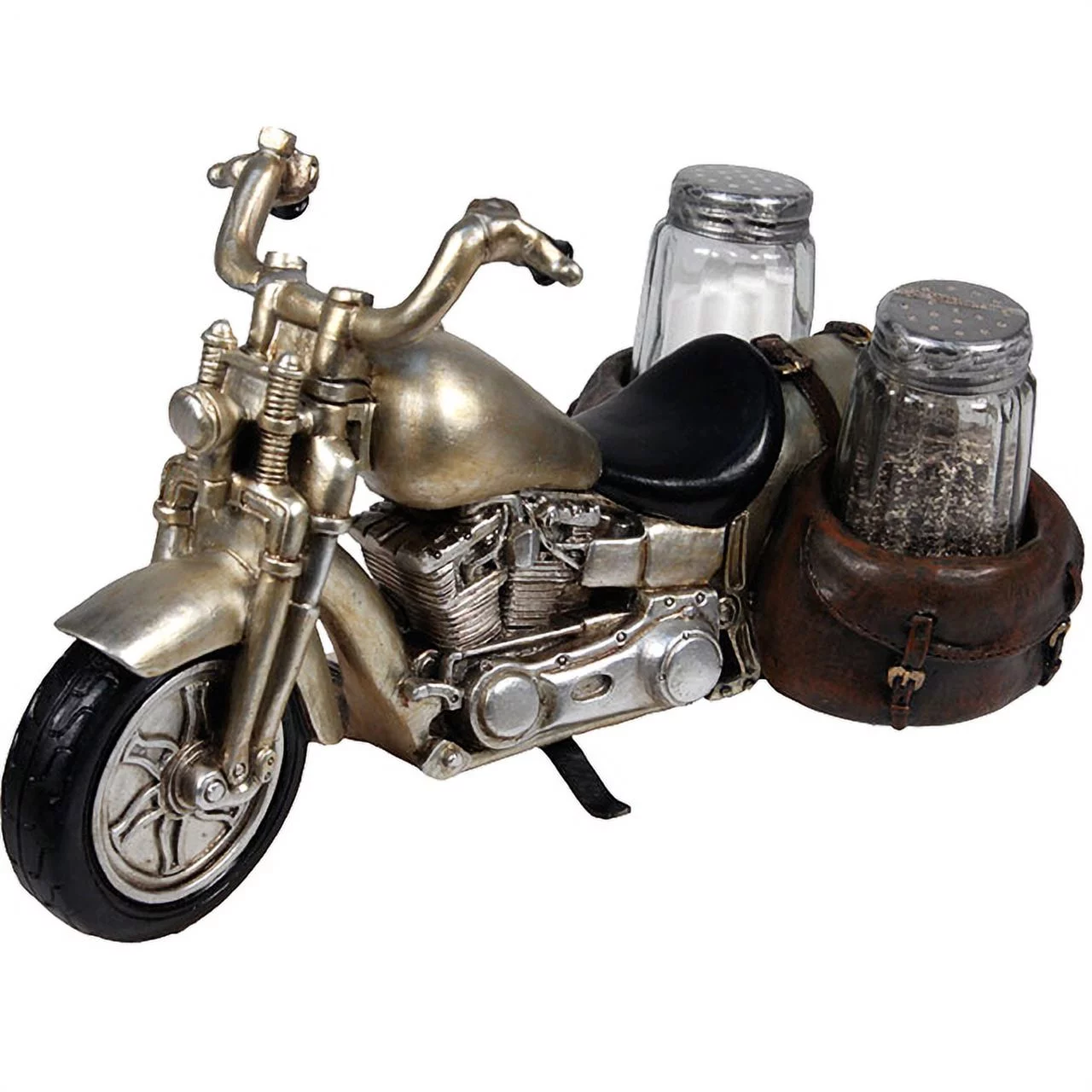 Rivers Edge Products Salt and Pepper Shakers, Motorcycle, Poly Resin and Glass Matching Set