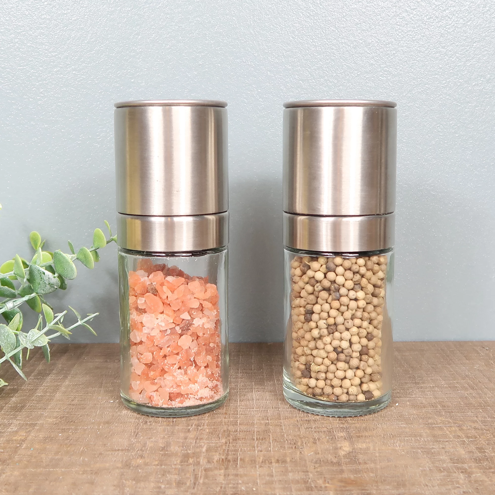 Salt and Pepper Grinders Refillable Set of 2 - Adjustable Sea Salt Grinder & Pepper Grinder, Pepper Mill & Salt Mill, Modern Kitchen Accessories, Refillable Condiment Bottles
