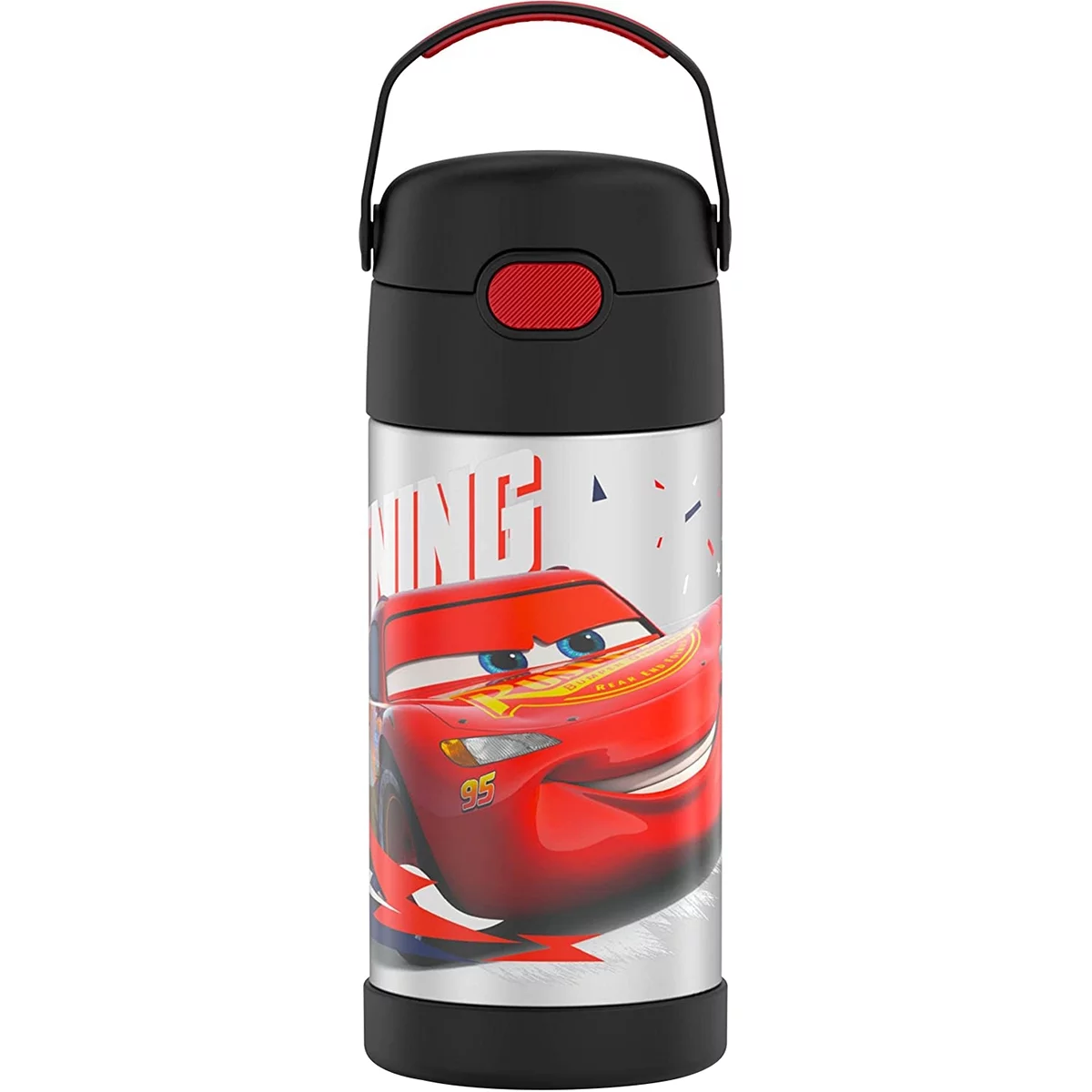 THERMOS FUNTAINER 12 Ounce Stainless Steel Vacuum Insulated Kids Straw Bottle, Cars