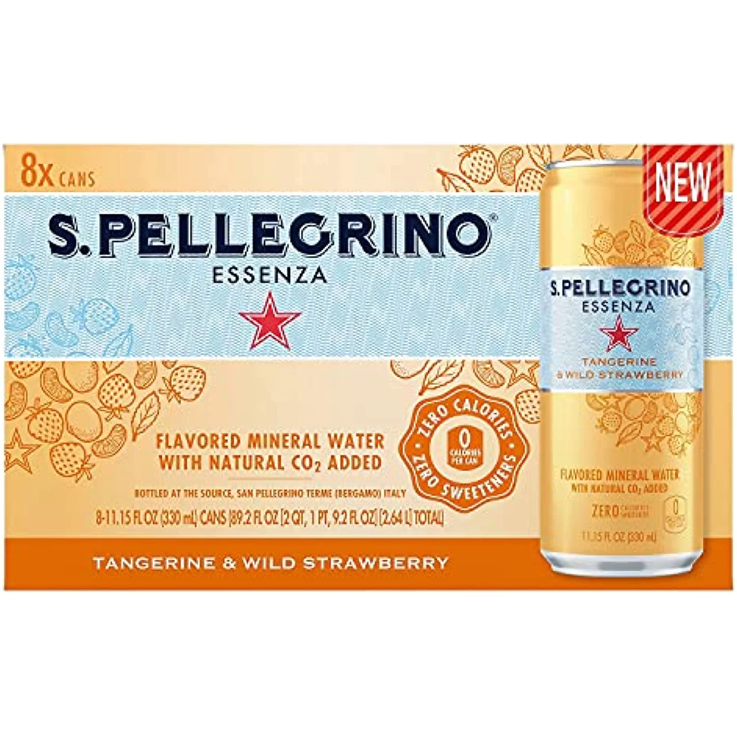 San Pellegrino Tangerine & Wild Strawberry Mineral Sparkling Water 8Pk Cans, 11.15 Fz