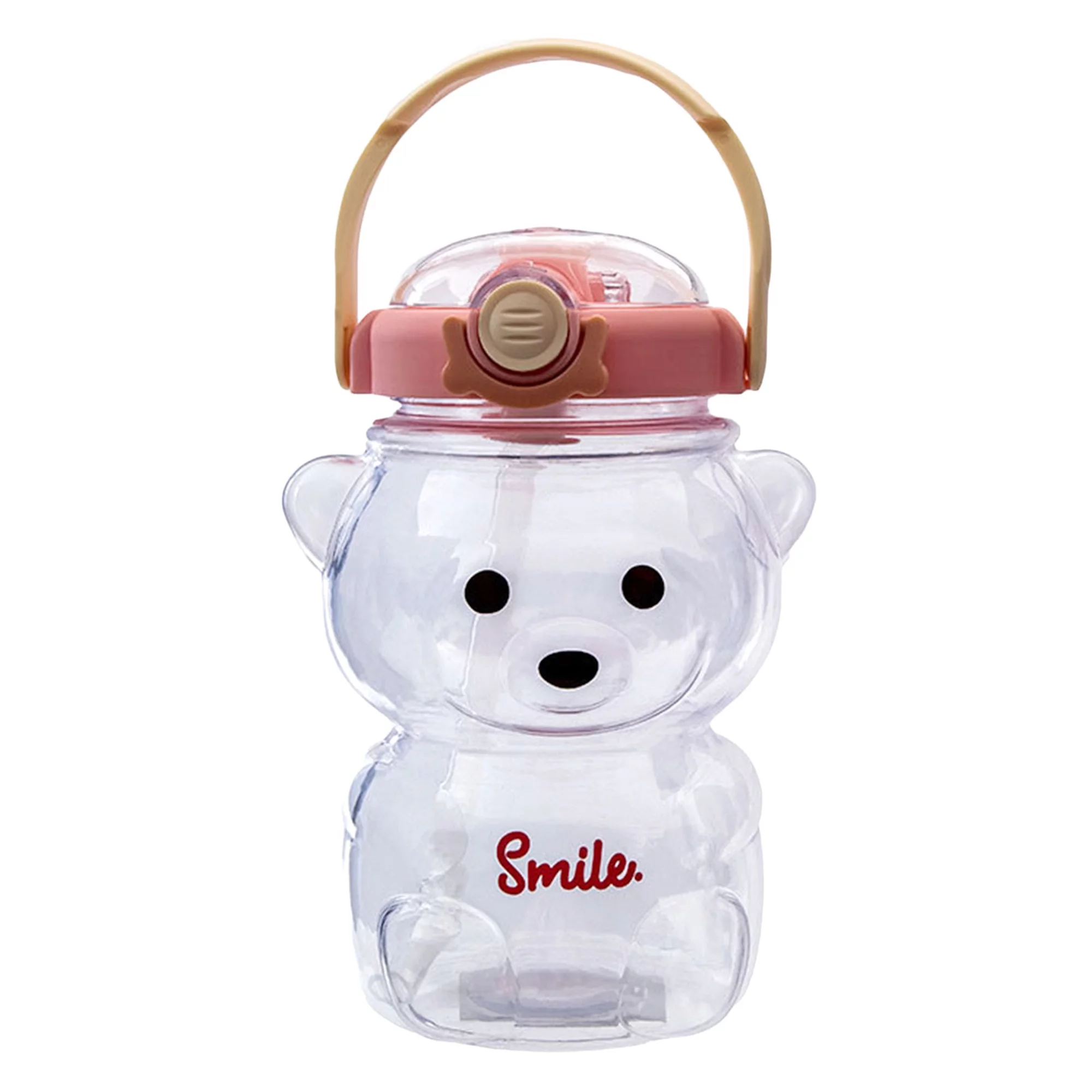 Sunisery 1000ml Bear Straw Bottle Bear Shape Large Capacity Leakproof Water Jug with Shoulder Strap