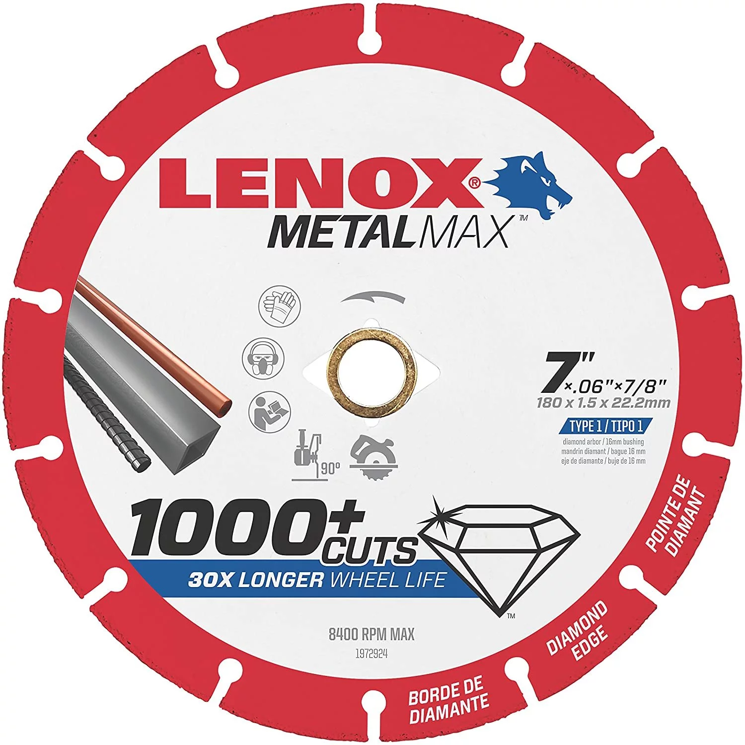 LENOX Tools METALMAX Cut Off Wheel, Diamond Edge, 7-Inch x 7/8-Inch 1972924