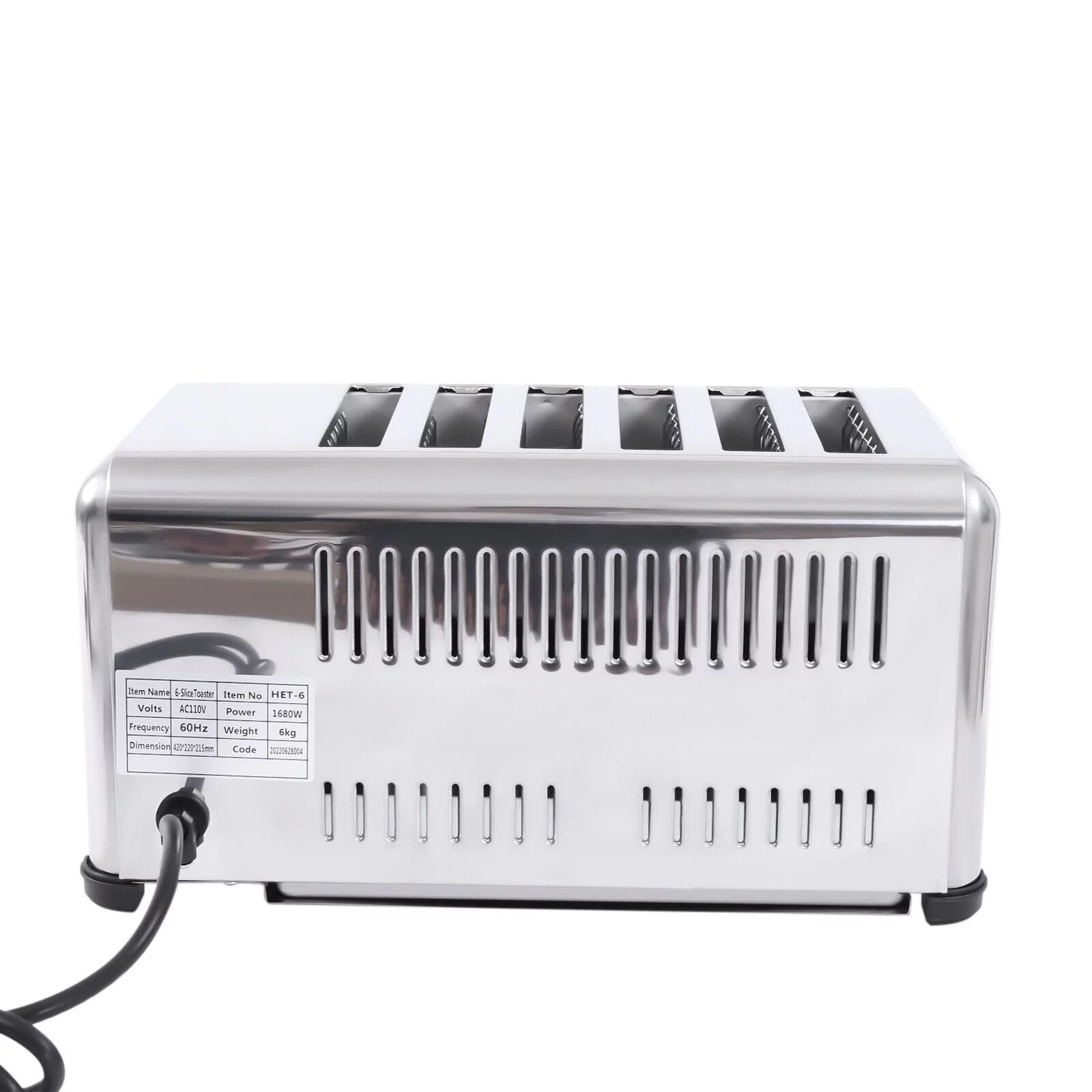 SHZICMY 1680w 6 Slices Pop-Up Electric Toaster Stainless Steel Toaster for Home Restaurant