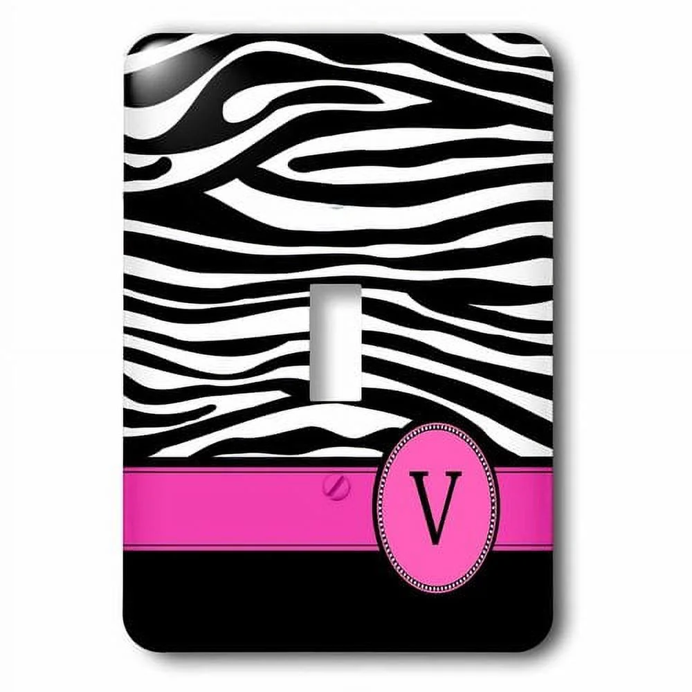 Letter B monogrammed black and white zebra stripes animal print with hot pink personalized initial single toggle switch lsp-154273-1