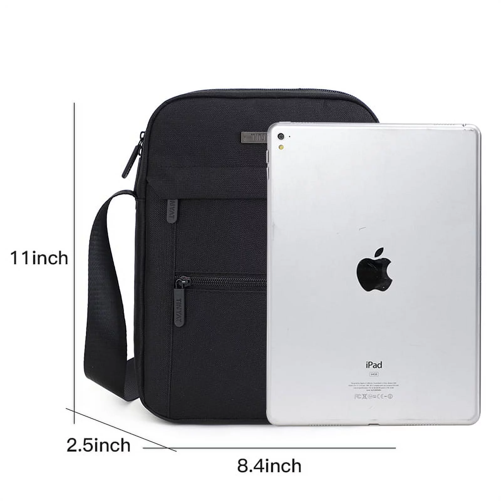 Tinyat Mens Shoulder Sling Bags 9 Pockets Messenger Business Crossbody Bags for Office Work Black