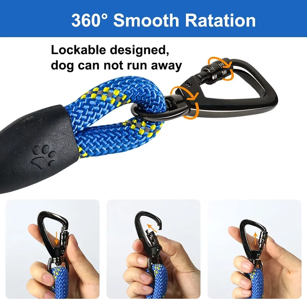 NTR Heavy Duty Dog Leash, 15FT Long Rope Leash for Dog Training with Swivel Lockable Hook, Reflective Threads and Comfortable Handle, Dog Lead