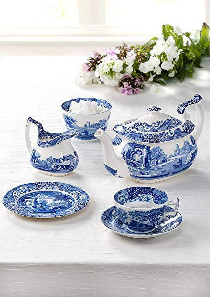 Spode Blue Italian Sauce Boat and Stand, 9 oz - Blue White