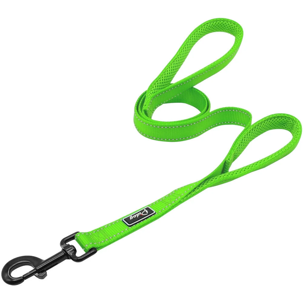 4ft Reflective Nylon Dog Leash with 2 Dual Handles Traffic Control Walking Leads