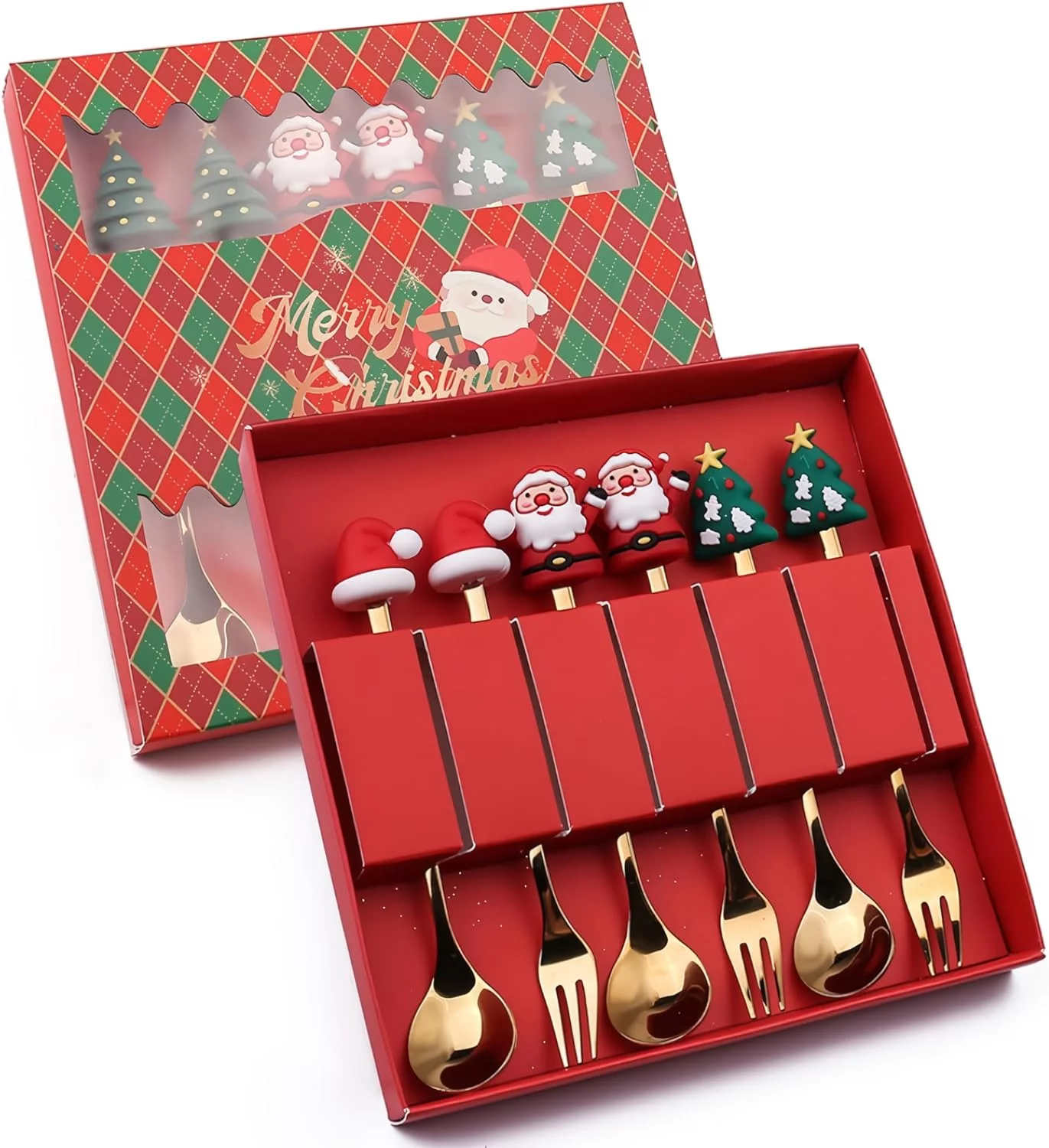 Christmas Spoon Stainless Steel Christmas Tree Tea Spoon for Home, Boriyuan Xmas Coffee Spoon Dinner Forks Dessert Spoon Stirring Spoon Ice Cream Spoon Creative Tableware Gift, Holiday Party Supply