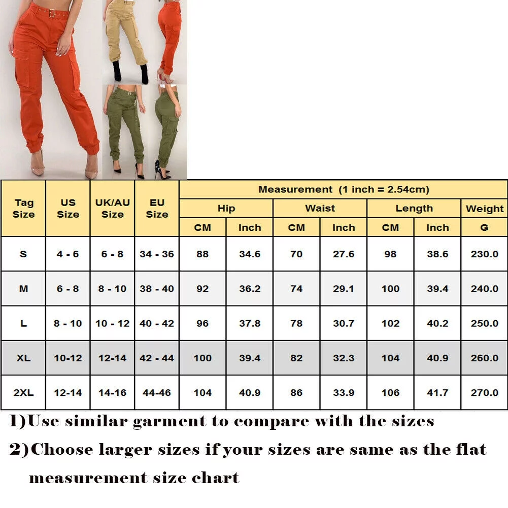Womens High Waist Cargo Pants Slim Fit Casual Jogger Trousers with Pockets