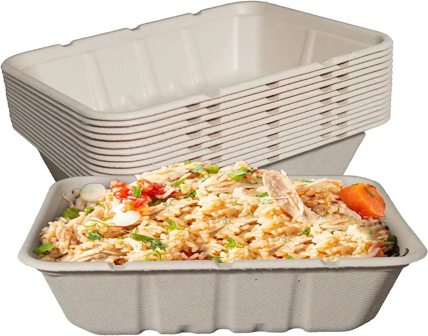 (25 Pack) EcoQuality 40oz Disposable Bowls - Rectangular Compostable Sugarcane Fiber Biodegradable Paper Bowls Eco-Friendly Oblong Take Out Food Containers, Food Storage, Microwave Safe, Meal Prep