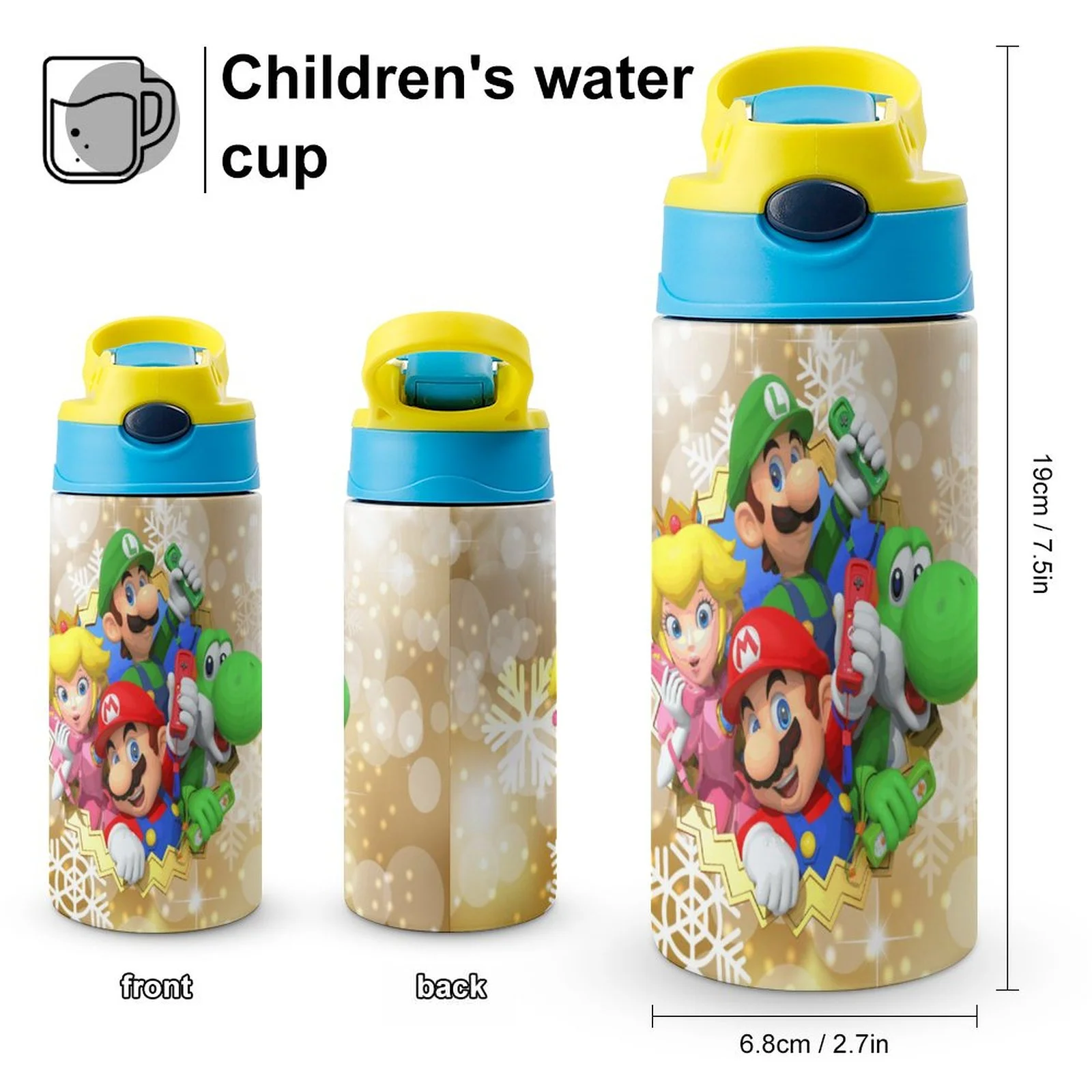Super Mario Bros Kid's Insulated Water Bottle With Straw Vacuum Stainless Steel Cup Leak-Proof Children Toddler Thermoses