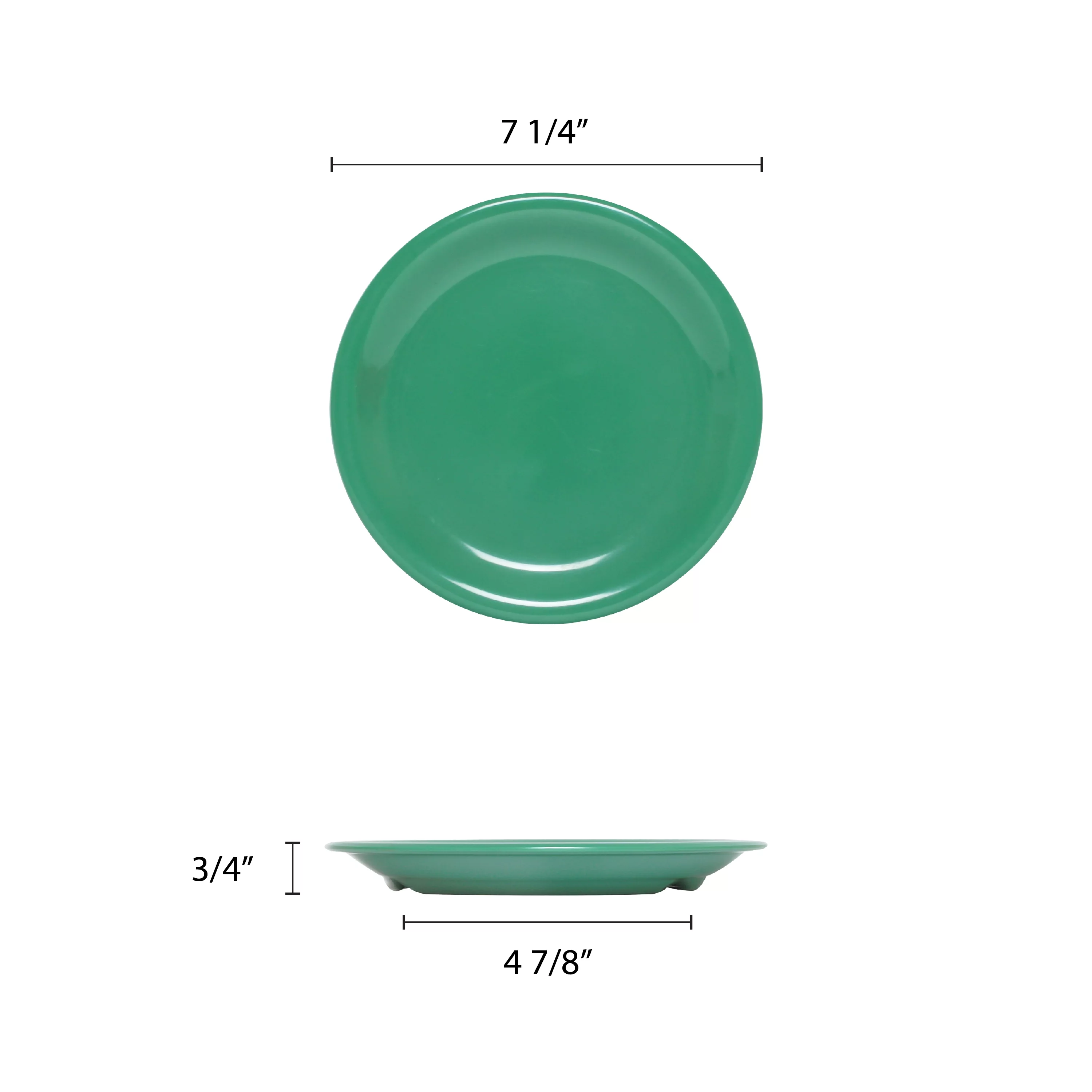 Excellante Color Green Melamine Dinnerware Collection Green Melamine Dinnerware Collection 7.25 Inch Narrow Rim Round Plate, Comes in Dozen