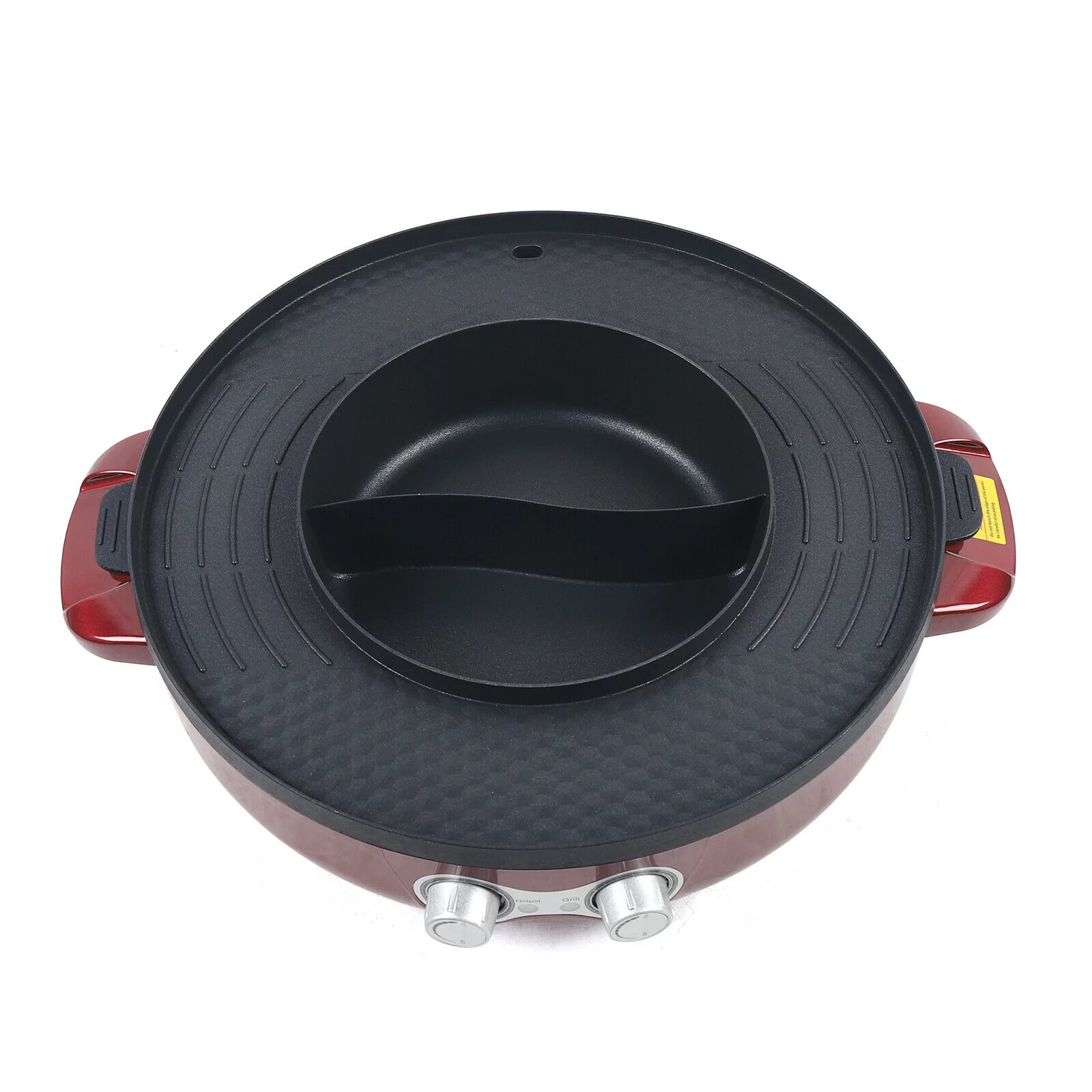 SHZICMY 2 in 1 Electric Soup Shabu Pot Smokeless Grill Hot Pot BBQ Grill 2200W 110V Red