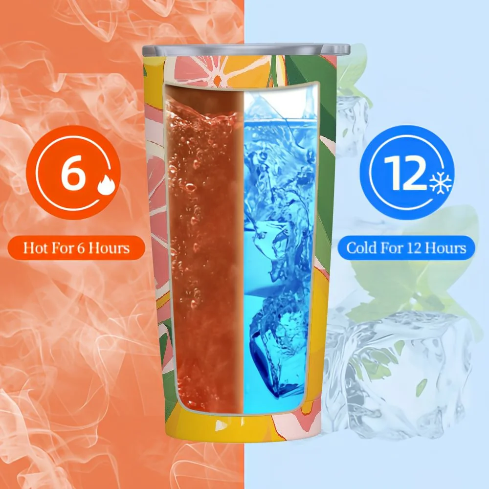 JEUXUS  Extra Large Insulated Water Bottle, 33 Ounce Stainless Steel Water Bottle with Handle, Pink Double Wall Metal Tumbler with Lid, Lemon Toss