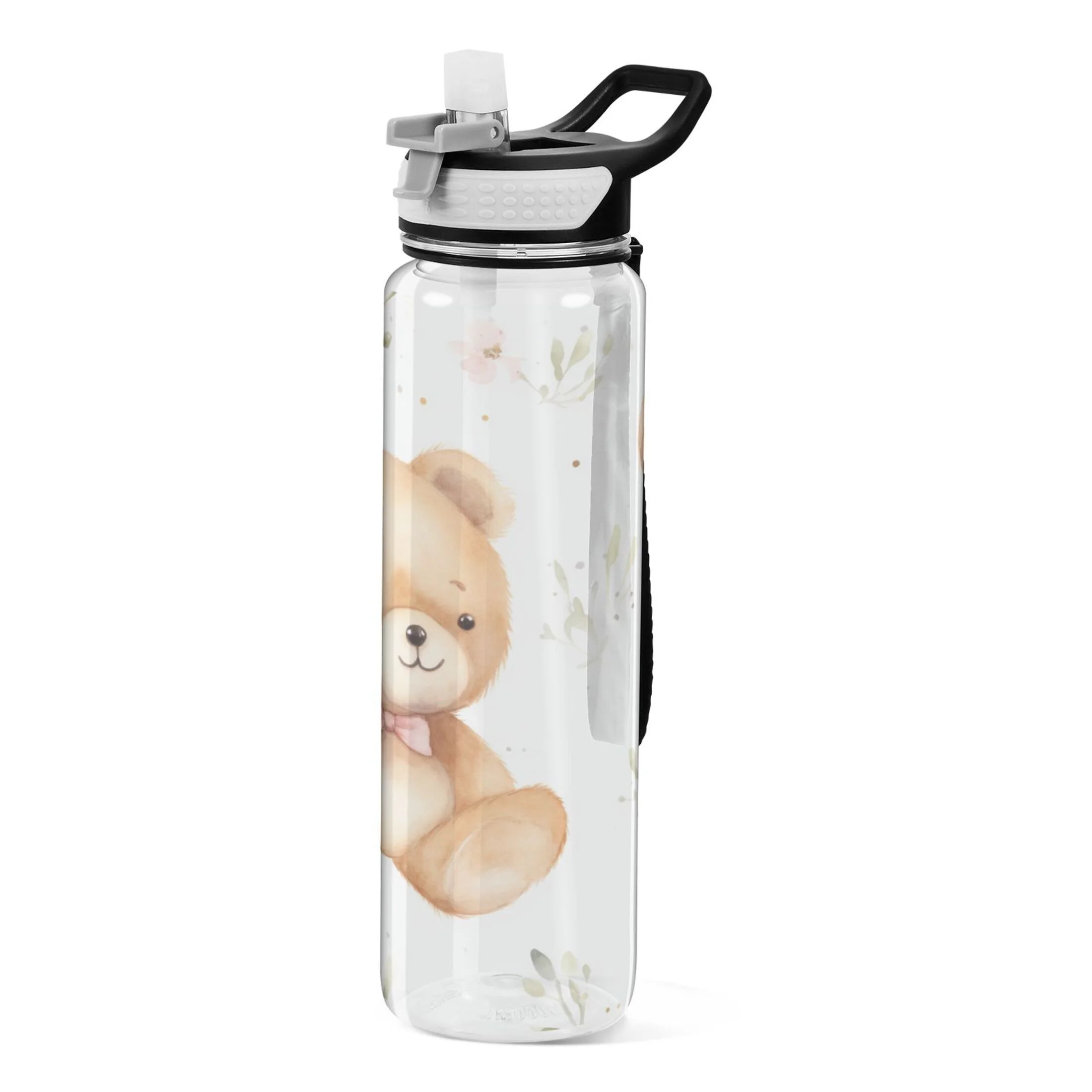 Bears with Floral 32oz Water Bottles with Straw Tritan Leakproof Sports Bottle BPA Free Clear for Fitness Gym Swimming Cycling