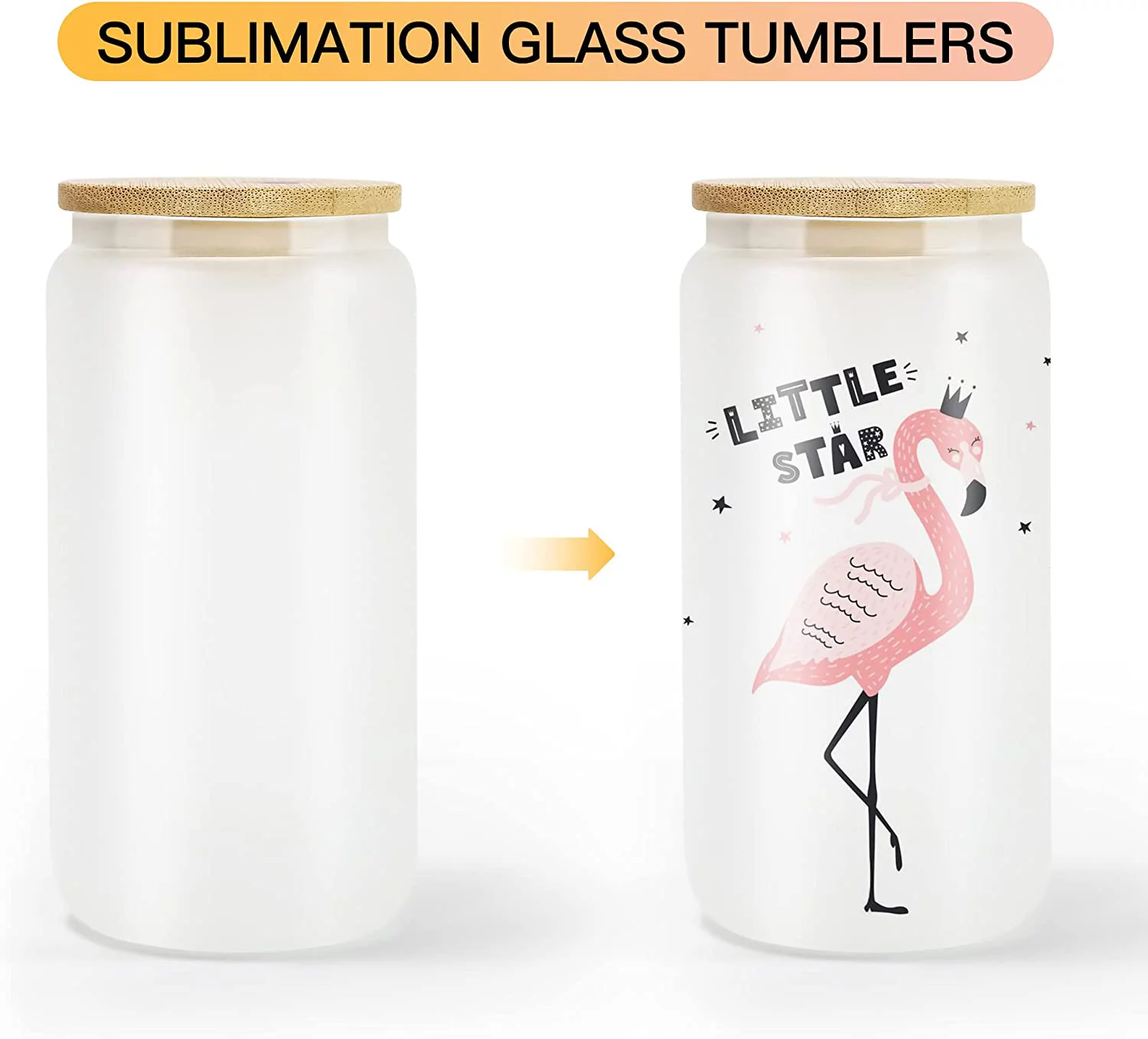 AGH 4 Pack Sublimation Tumblers 16oz Glass Straight Skinny Tumbler, Frosted Glass Cups Mason Jar Mug with Splash-proof Lid and Straw, Reusable Drinking Tumbler for Juice Coffee Milk